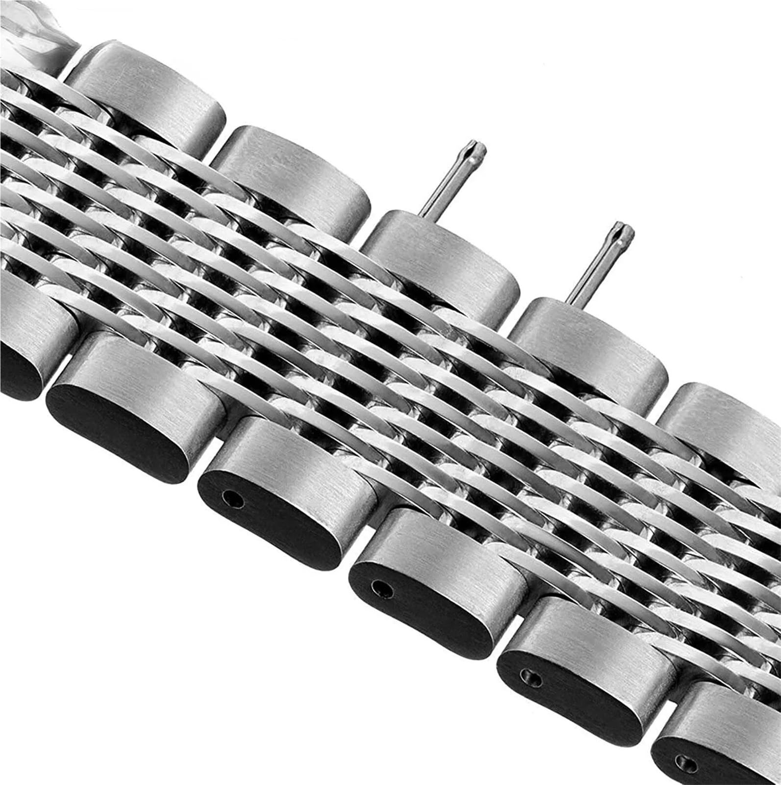 Cinturini per Orologi in Acciaio Inossidabile a Maglie Solide da 18 mm, 20 mm, 22 mm e 24 mm, con Fibbia deployante, Spazzolato/Lucido (Nero 22 mm)