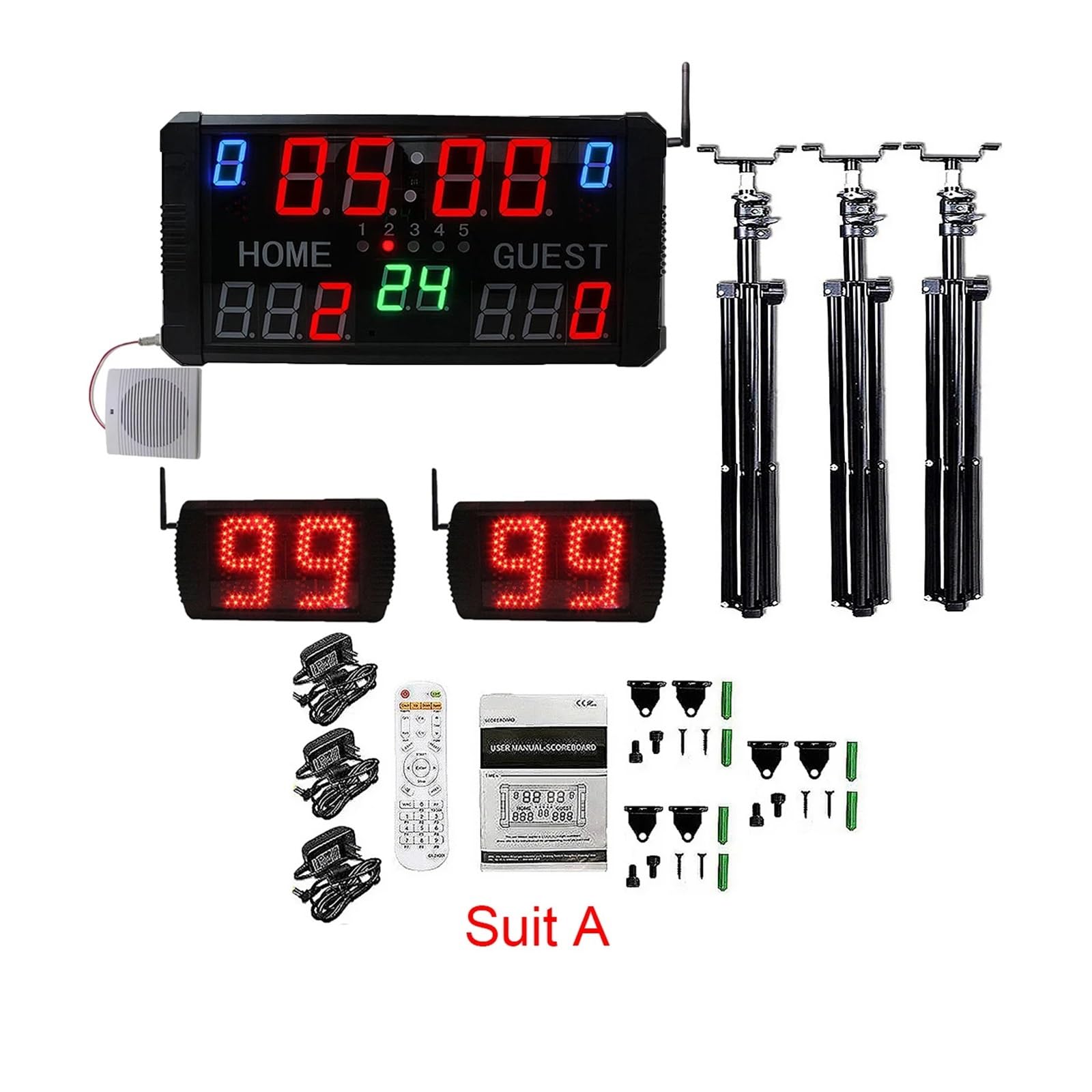 JVDDI Indoor Portable Multi-Functional Basketball Scoreboard, Synchronization Score Board, 12 Second Attack Time(Suit A remote)