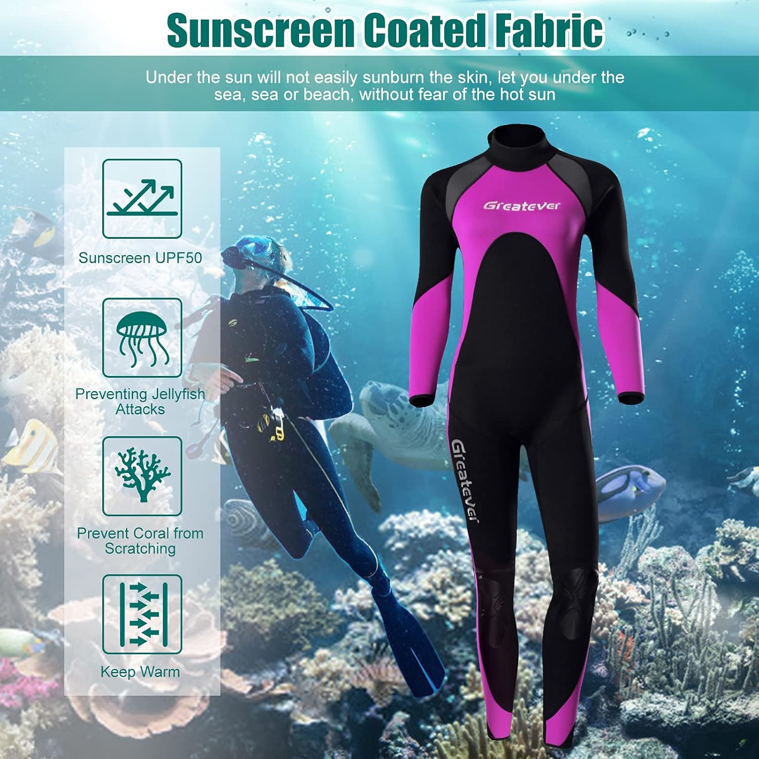 Greatever Wetsuit for Men Women,3mm Neoprene Full Body Keep Warm Long Sleeve Back Zip Full Scuba Diving Suit UV Protection,for Surfing Snorkeling Kayaking Water Sports : Sports & Outdoors