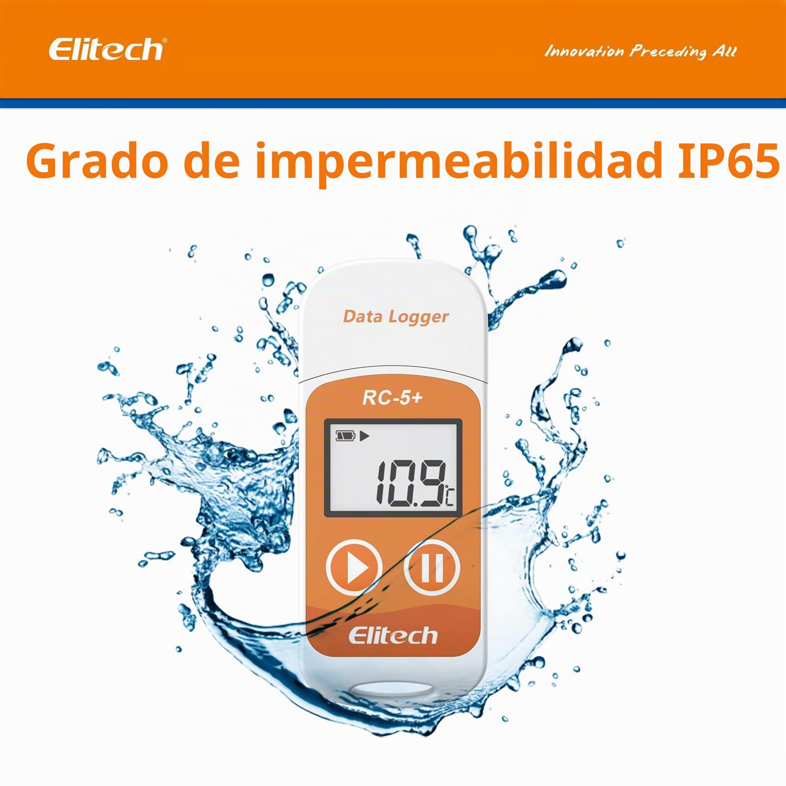 Elitech RC-5+ Registrador de Datos de Temperatura, Registrador de Datos de Temperatura, Data logger Informe PDF&CSV, 32000 Puntos