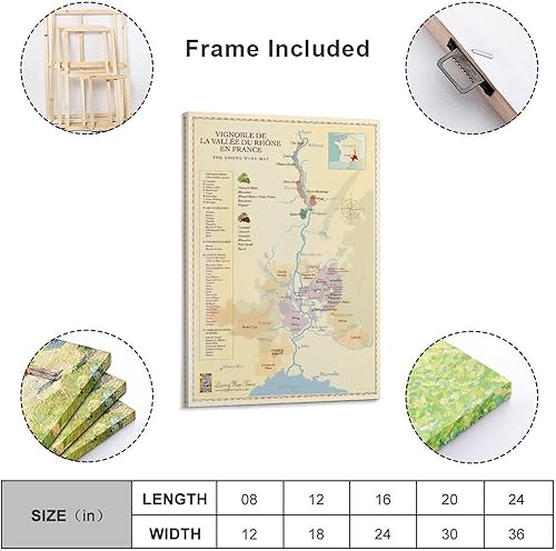Miniatura 2 de BETSON Póster de Francia, mapa del valle del Ródano septentrional, mapa de regiones vinícolas, póster en lienzo para decoración de pared, pintura