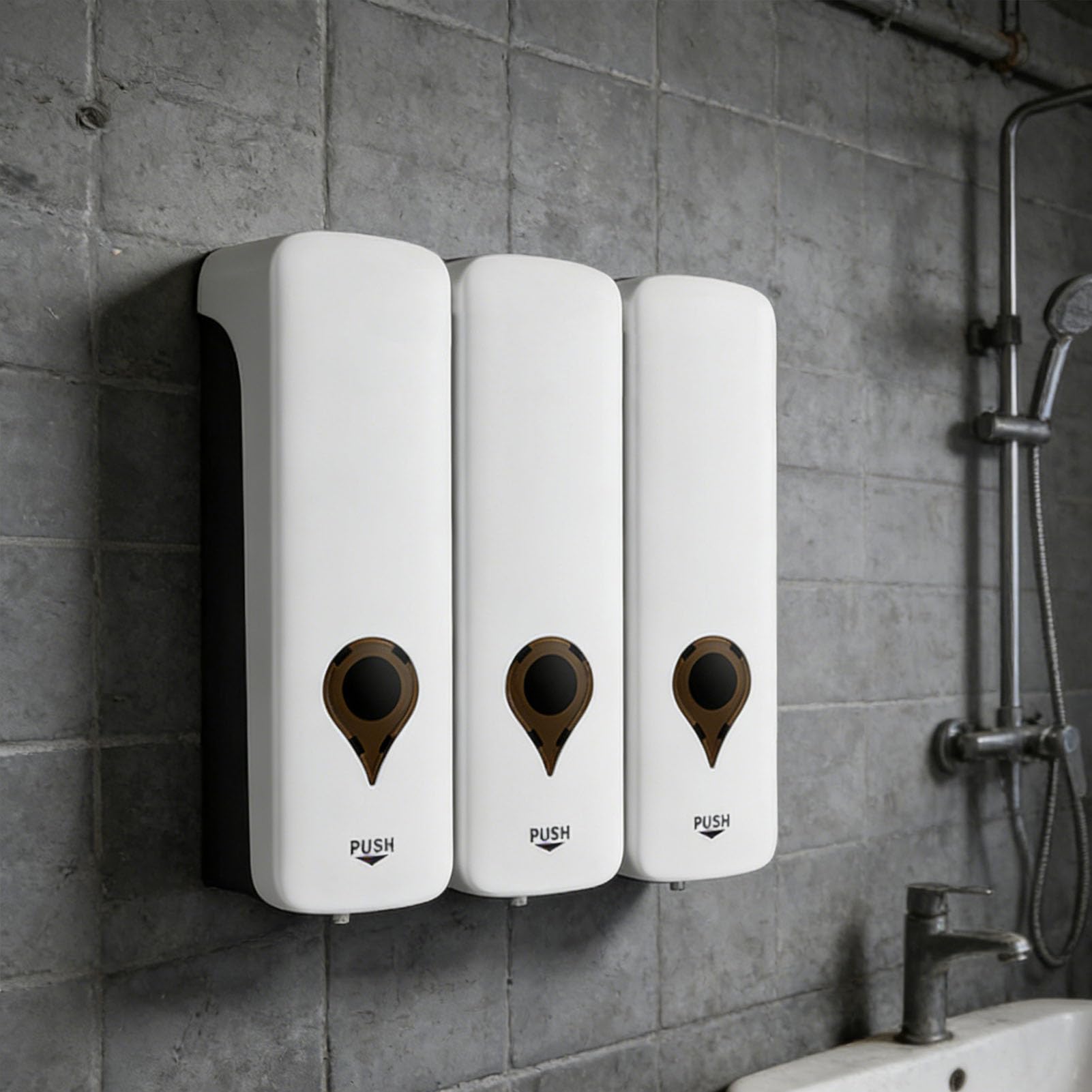 Jenngaoo Dispensador de jabon Manual de Pared 3x200ml, con Bomba antigoteo de plastico ABS Recargable para Bano Cocina