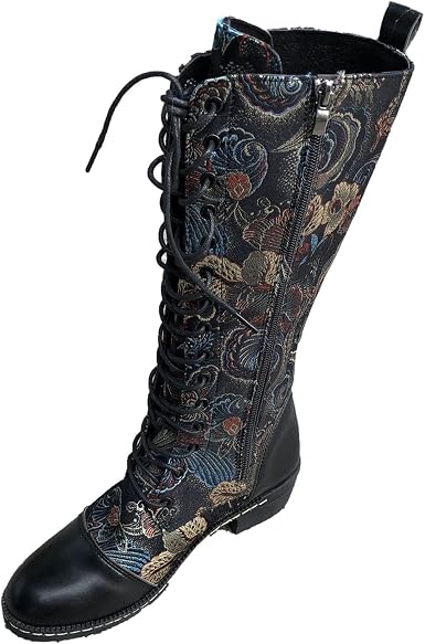 Amazon.com: Botas de cuña con tacón bajo y cremallera lateral para mujer, botas  largas bohemias a media pantorrilla, con cordones y punta redonda : Ropa,  Zapatos y Joyería