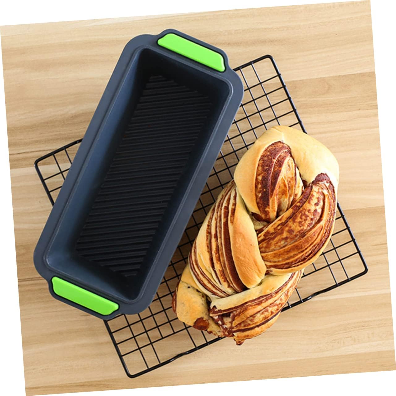 OUNONA Silicone Bread Loaf Pan, Dual Color Design with Handles, Reusable Baking Pan for Cakes and Breads