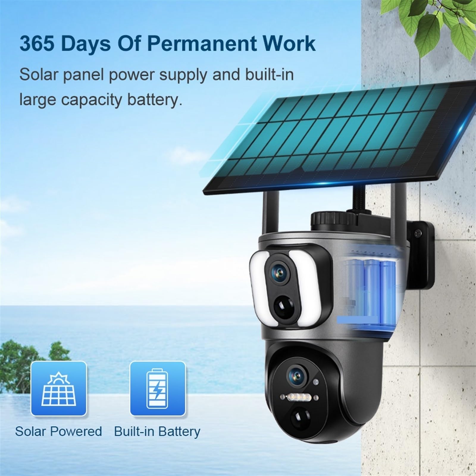 Caméra de sécurité, 4MP UHD Double écran Liaison Solaire caméra extérieure 4G détection PIR Humain Suivi Automatique de sécurité(4MP WiFi Add 64G)