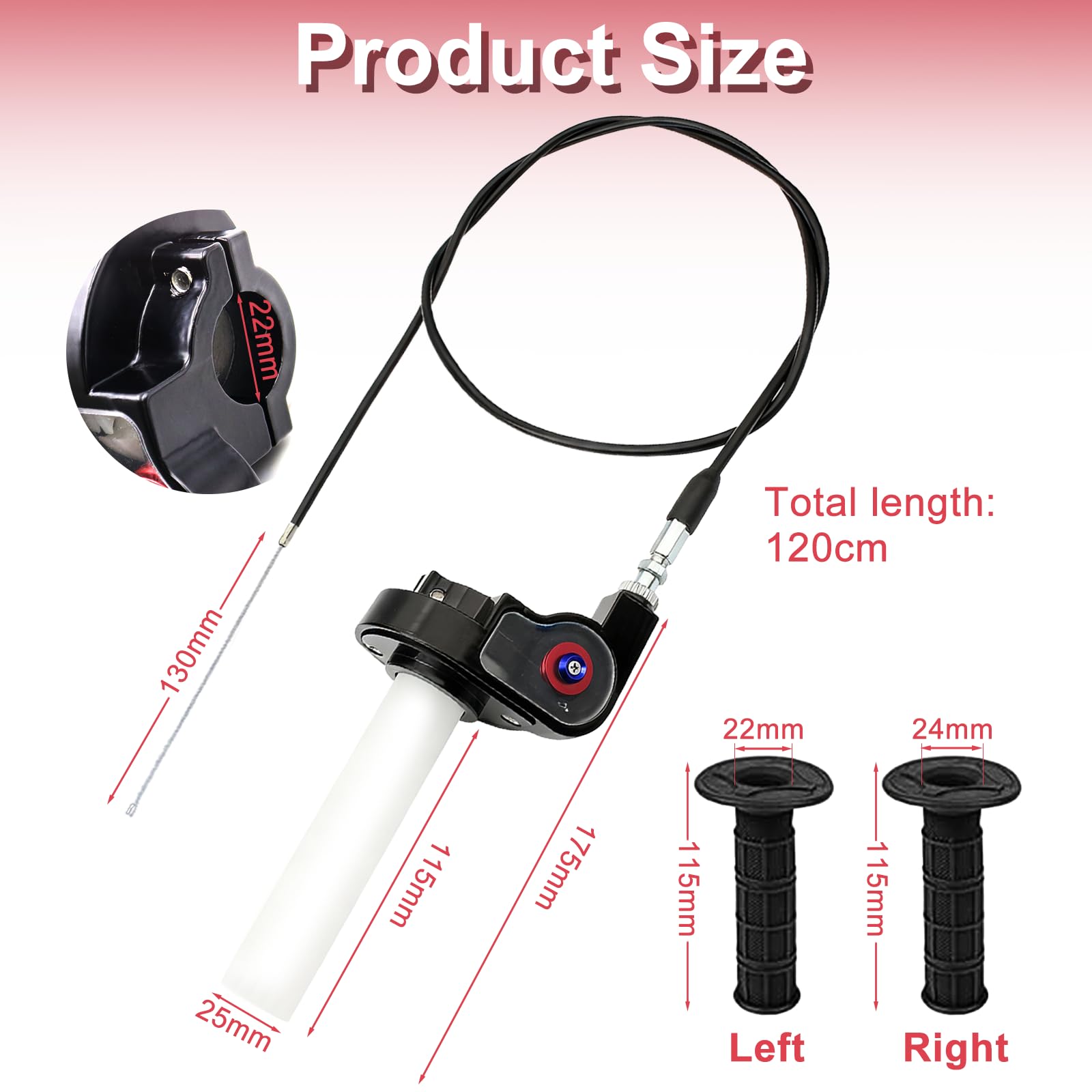 Empuñadura Del Acelerador con Cable Empuñadura y Cable Del Acelerador Giratorio con Mango para 50cc-150cc, 200cc, 250cc Atv Dirt Bike (Negro)