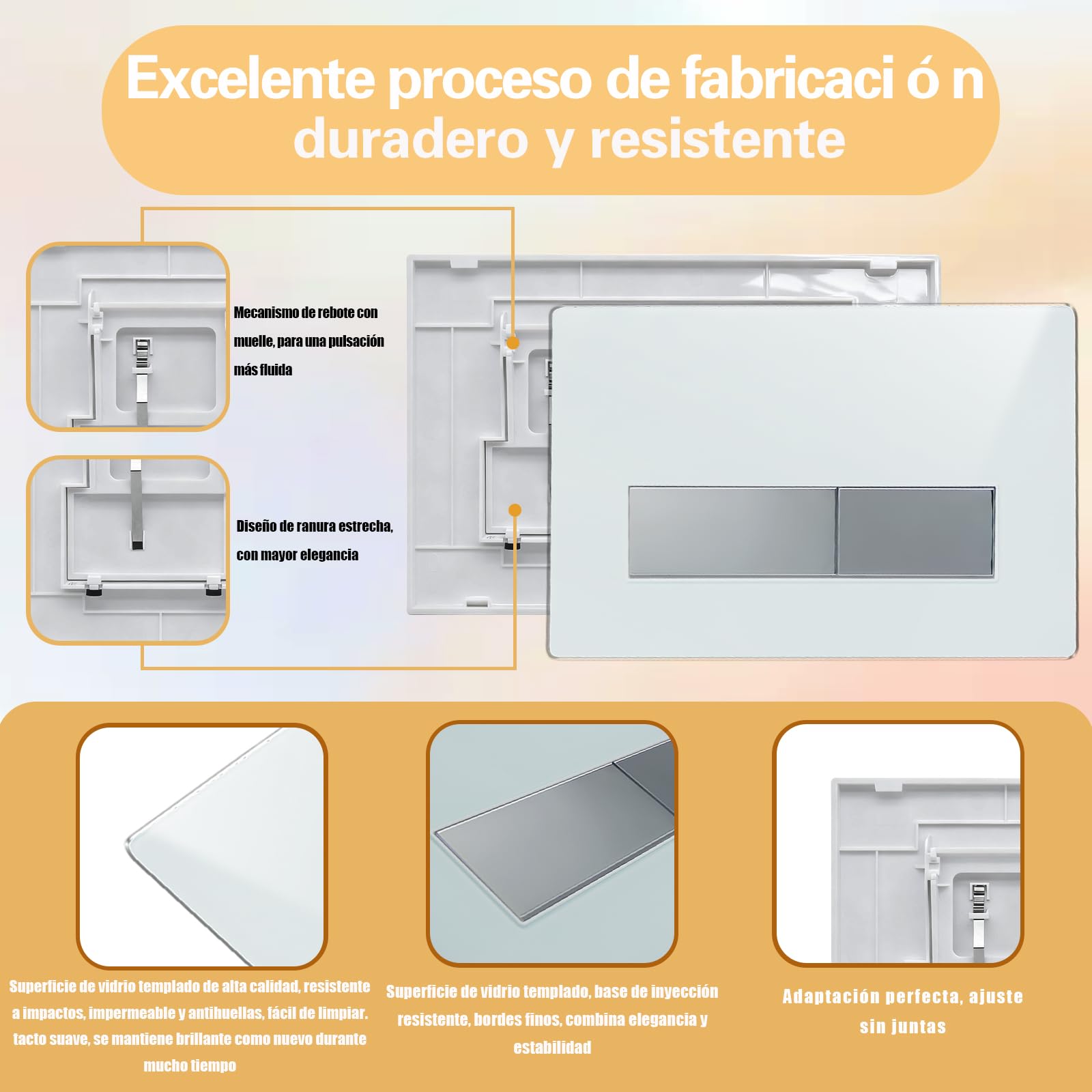 Empyreal Placa de Descarga WC de Reemplazo,Panel Frontal para Cisterna,con Varillas de Descarga y Marco de Instalación,Compatible con Geberit Sigma 01/20/30,UP300,UP320,Doble Descarga,245×164 mm
