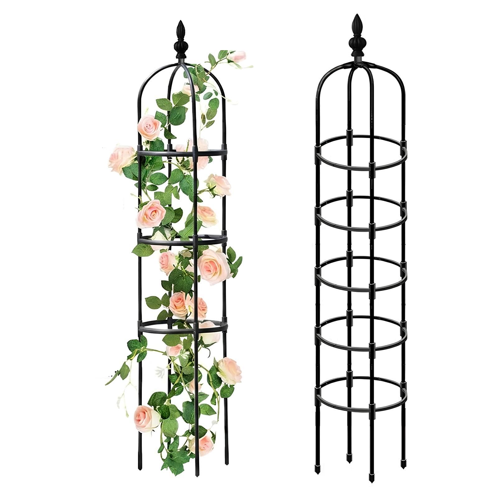 Tuteurs Obélisque pour Plantes Grimpantes Amovible 180cm/210cm Treillis de Jardin Plantes D'Intérieur D'Extérieur Légumes Fruits Support de Résistant aux Intempéries(Black,W32cm x H210cm)