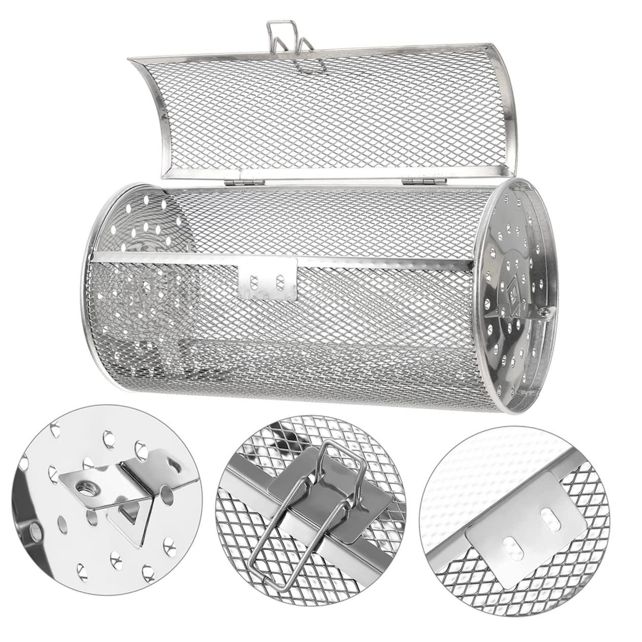 Yardwe Panier De Four À Tambour En Acier Inoxydable 25X14X14Cm Cage De Rôtissoire Rotative Accessoire De Cuisson Pour Barbecue Et Friteuse À Air