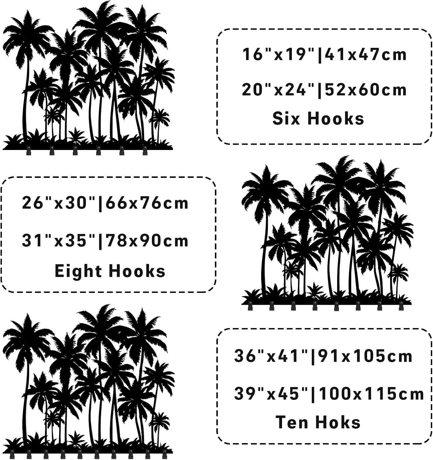 Palm Tree Coat Rack, Palm Tree Wall Mount, Metal Tropical Coat Rack, Coastal Wall Hanging, Home Storage Hooks, Beach Room Decor (Black, 39"x45"|100x115cm)