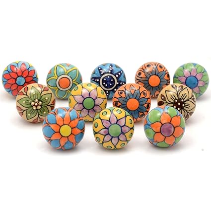 Eleet Assorted Ceramic Cabinet Knobs - Vintage Cabinet Cupboard Door & Drawer Pulls Chrome Hardware (Ceramic Knobs Set of 12, Multicolor)