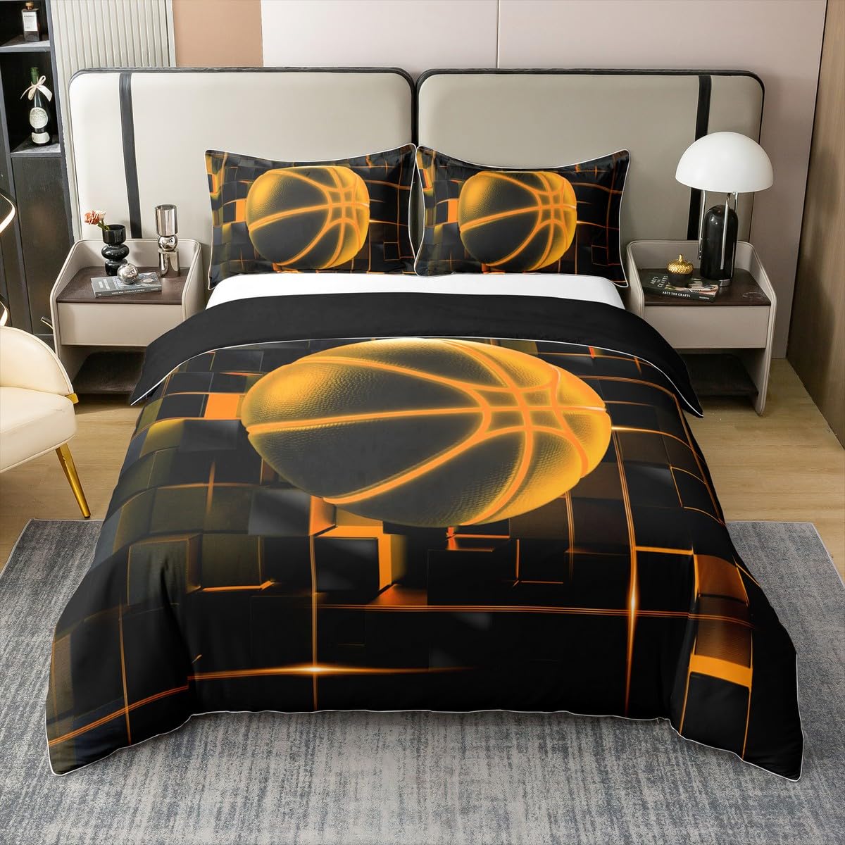 Housse de Couette 220x240 Basketball en Coton avec Taies d'Oreiller