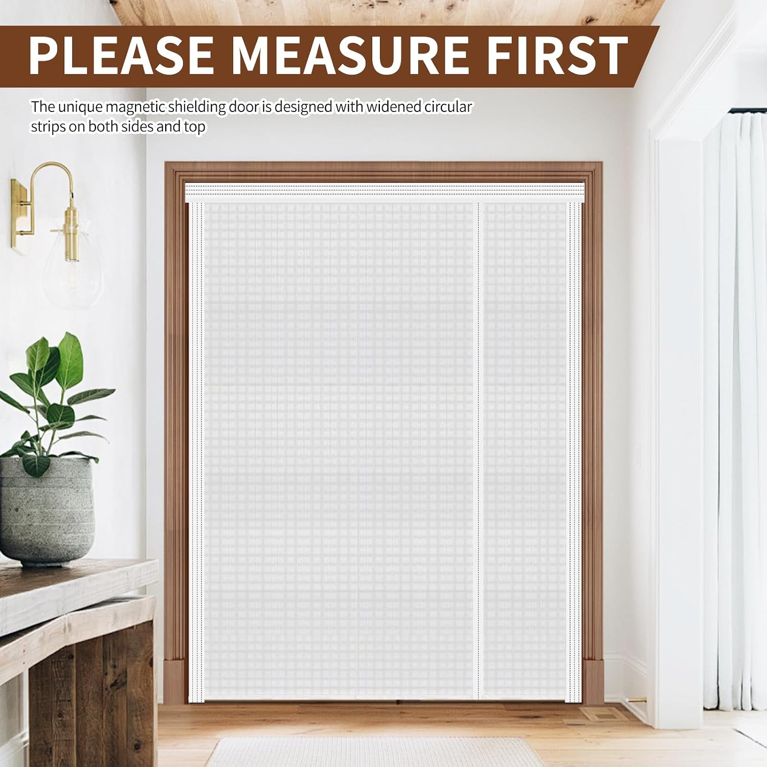 Reversible Left or Right Side Opening Insulated Door Curtain, Keep Cold Out Thermal Magnetic Door Screen Cover Auto Closer for Kitchen, Bedroom, Air Conditioner Room, Fits Doors up to 72" x 80", White image 4