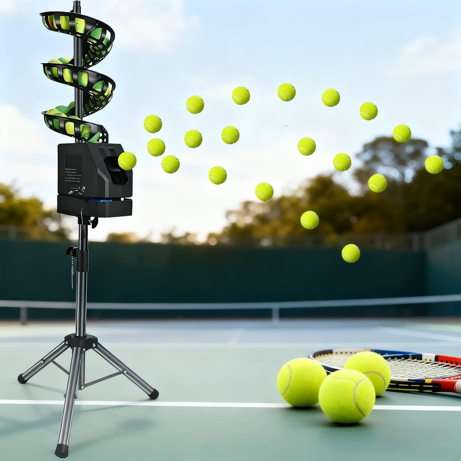 Machine de pickleball portable avec télécommande, angle réglable, 33 balles, batterie 5200 mAh, distance réglable pour l'entraînement