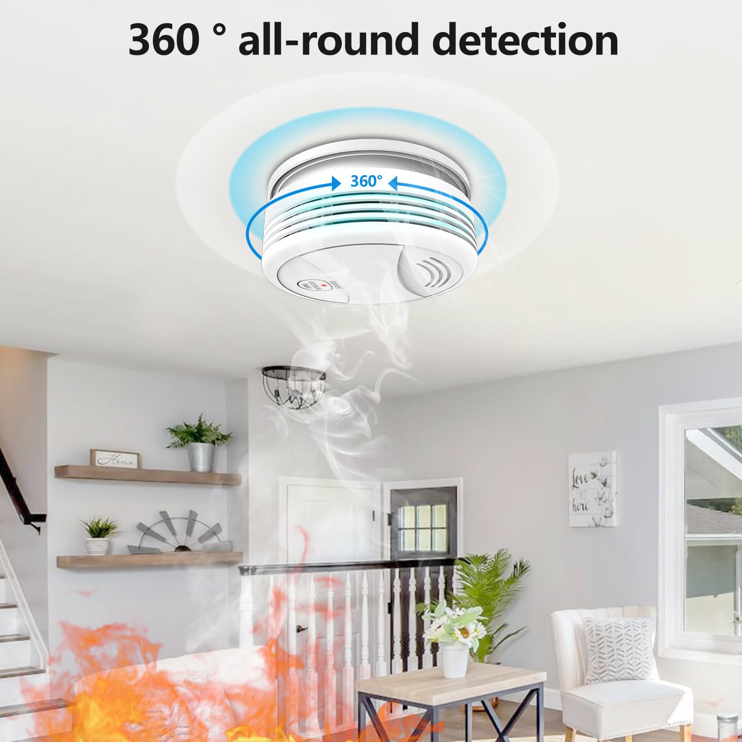 XNY Wi-FI Détecteur de Fumée avec Batterie Remplaçable, Détecteur d'Incendie Intelligent, Compatible avec Tuya et Smart Life APP, Certifié EN14604, 3 Pièces