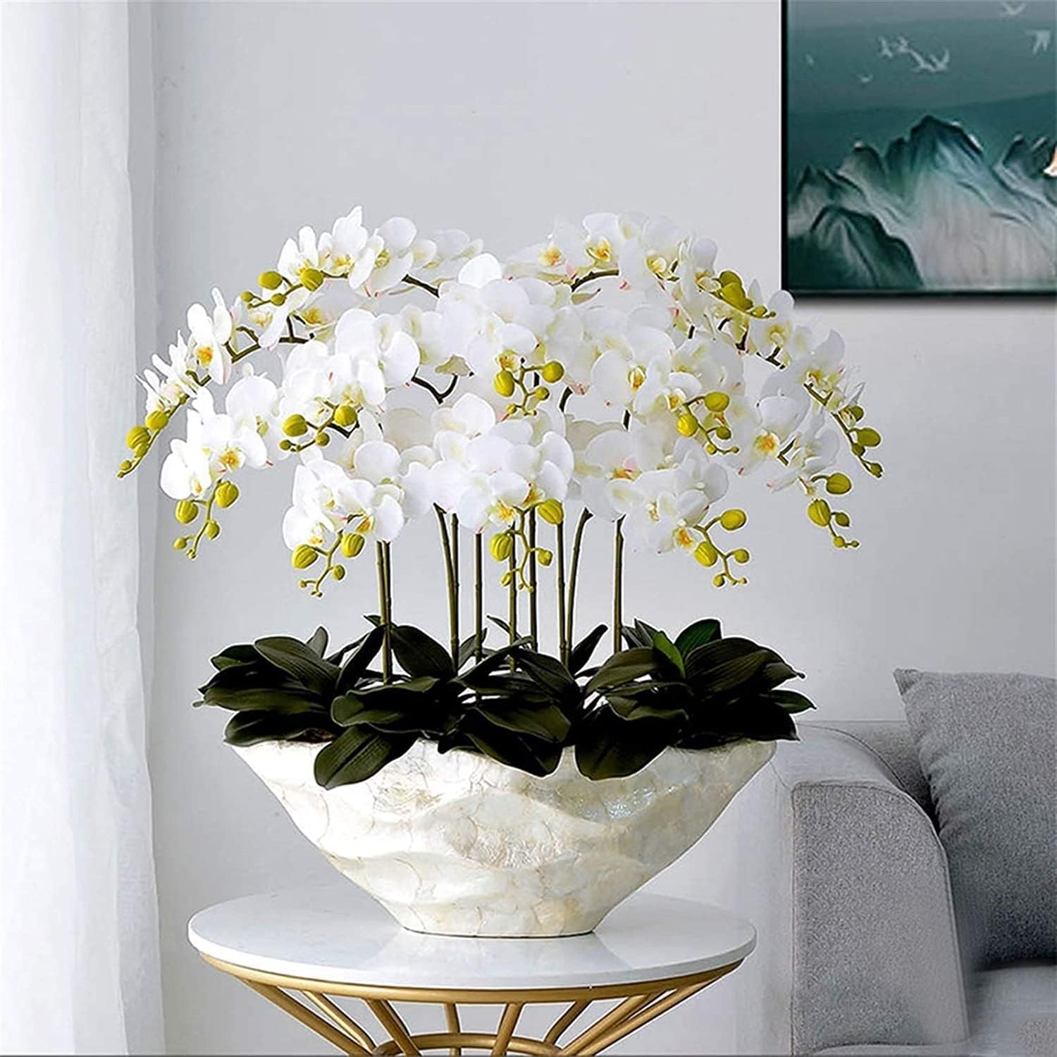 DFGHNBVC Artificial Orchid Faux Orchids Silk Cloth Artificial Flower With Porcelain Vase Artificial Phalaenopsis Flowers Rubber Fake Floral 63Cm Orchid Very Natural.White