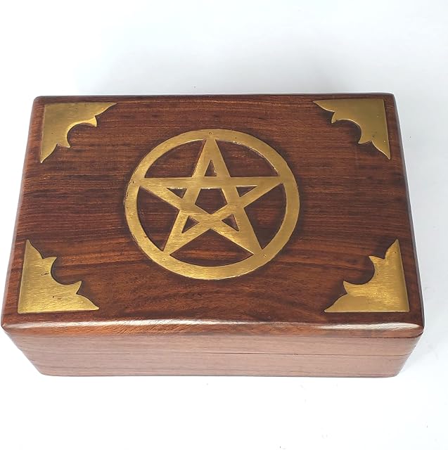 Purity Style Pentagram Rectangle Wooden Box - Storage for jewellery, trinkets and all things magical