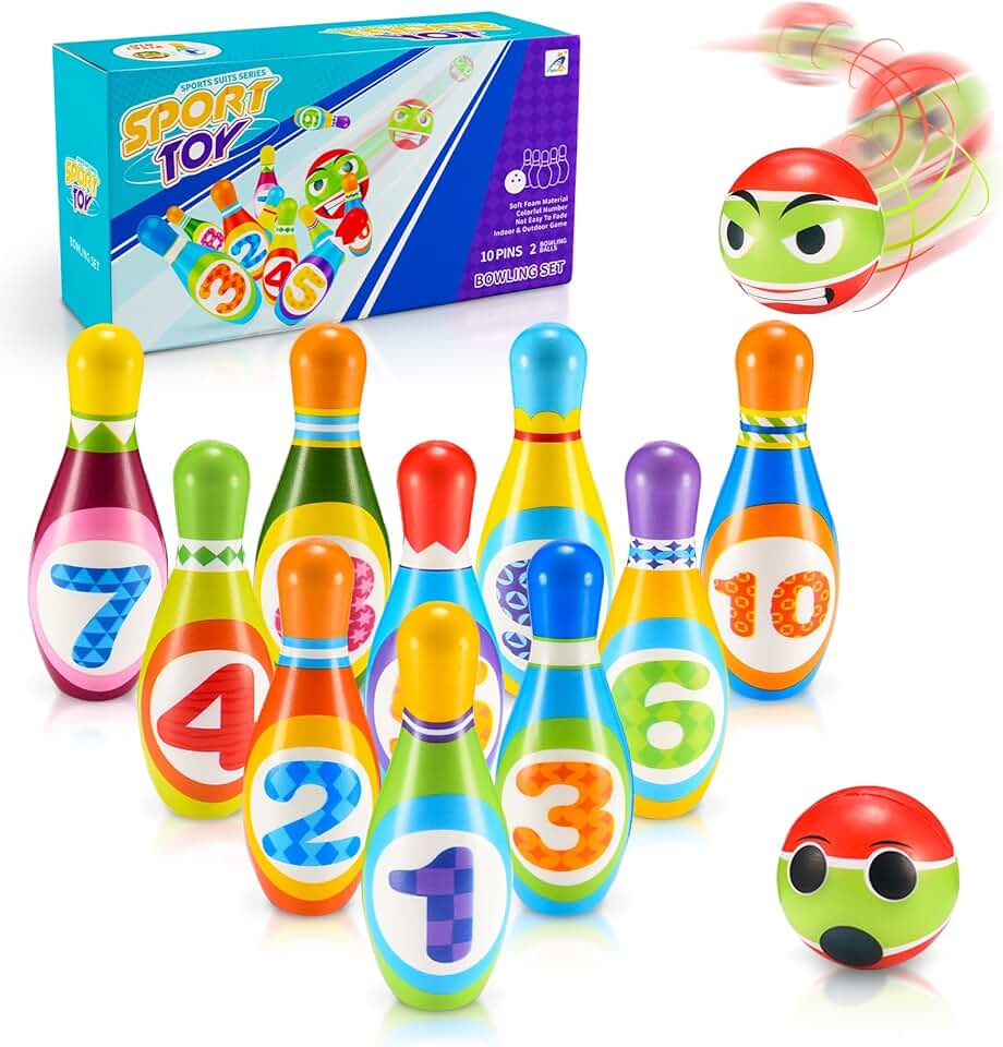 Adeokay 12 Stück Bowling Set, Dosenwerfen Spielzeug ab 2 3 4 5 6 Jahre Kinderspielzeug Kinderspiele 