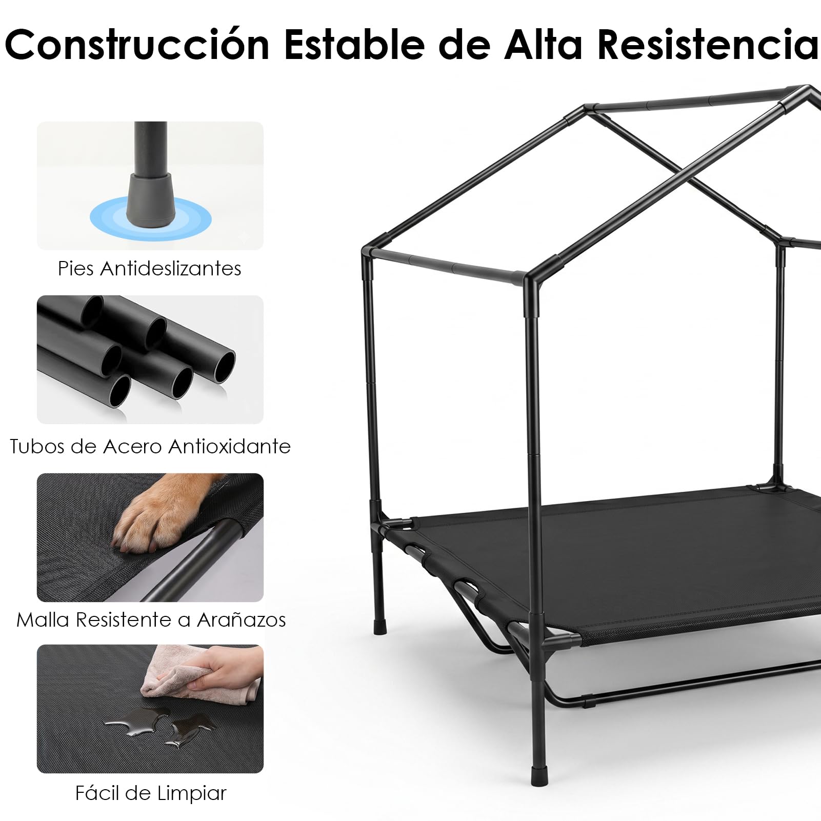 Caseta para perros Grande con Techo 100cm,3 en 1 Casa Perro Impermeable | Casa de Perro Exterior con Cortina Opaca, Elevada Cama Perro Impermeable y Protección UV 50+, Caseta Perros Resistente Jardín