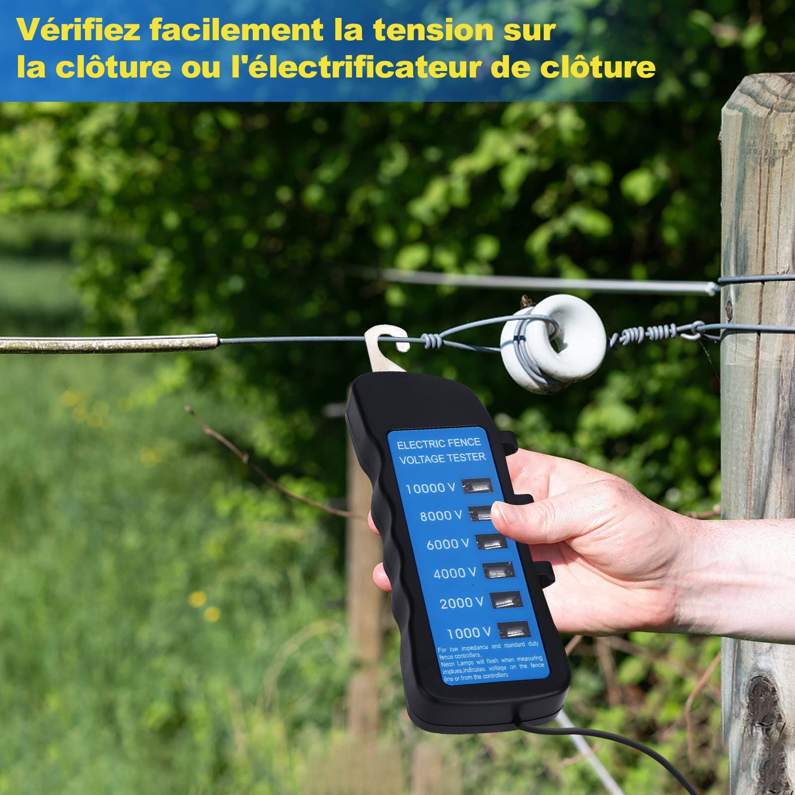 Electric Fence Tester, Farm Fence Voltage Gauge, 1000-10000V