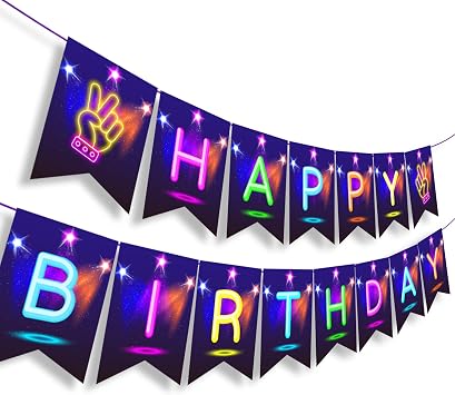Glow In the Dark Party Banner Neon Glow happy birthday banner Glow in the Dark Birthday Party Decoration Glow Party Banner for Baby Shower Kids Neon Glow in the Dark Halloween Theme Decor