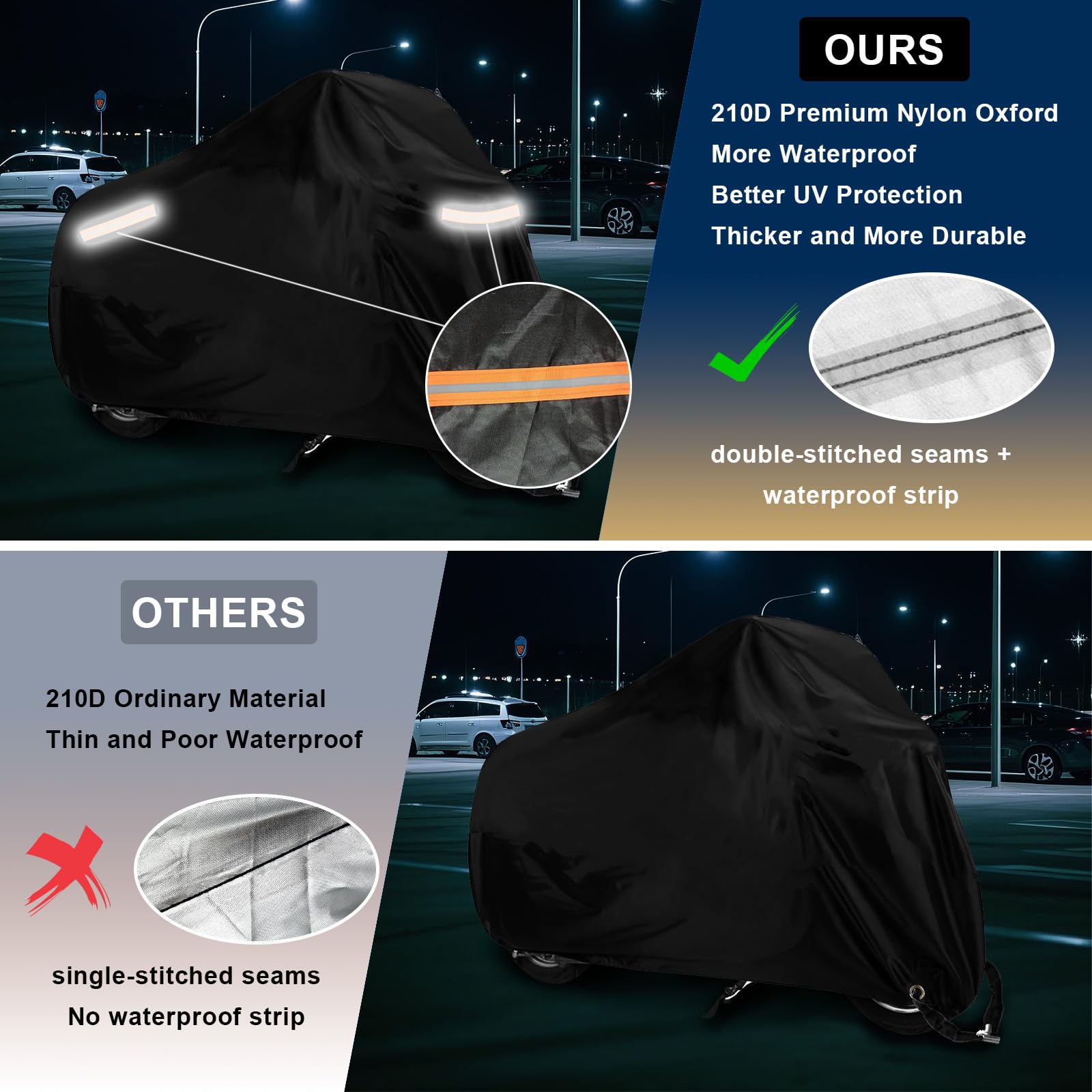 USHOP Funda para Moto Exterior XXL,Funda Moto,Tejido Oxford 210D,protección UV,con Bandas Reflectantes,Orificio para candado y Correas antiviento,para Motos,Scooter(245x105x125 cm)