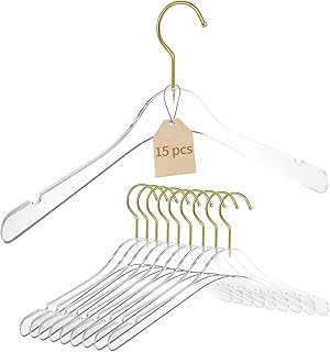 15 Pack Acrylic Hangers Clear and Gold Hangers Premium Quality Clear Acrylic Clothes Hangers Clothing Standard Hangers