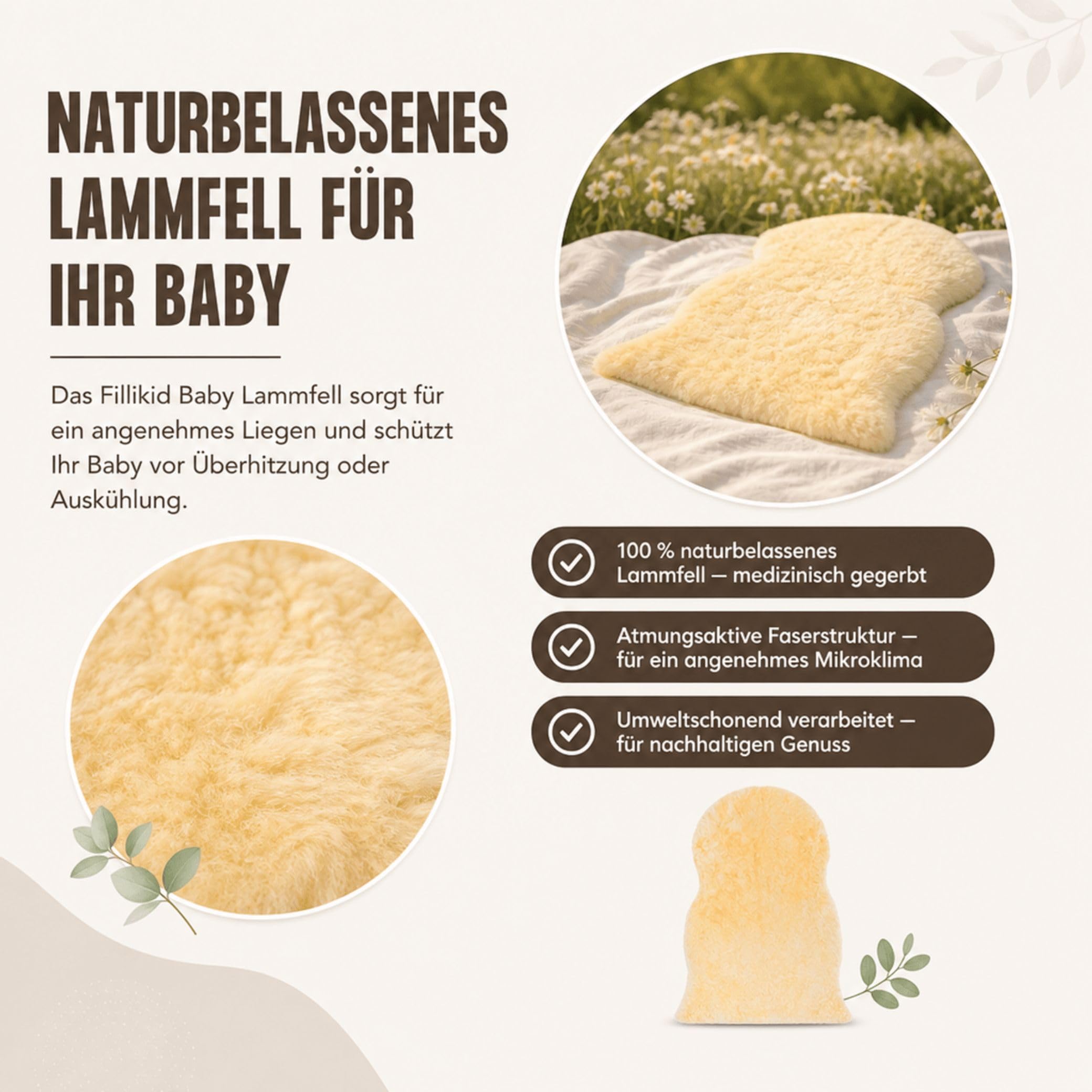Fillikid Lammfell echt Natur Kinderwagendecke Krabbeldecke Spieldecke Baby Lammfell medizinisch gegerbt weich hautfreundlich Sitzauflage