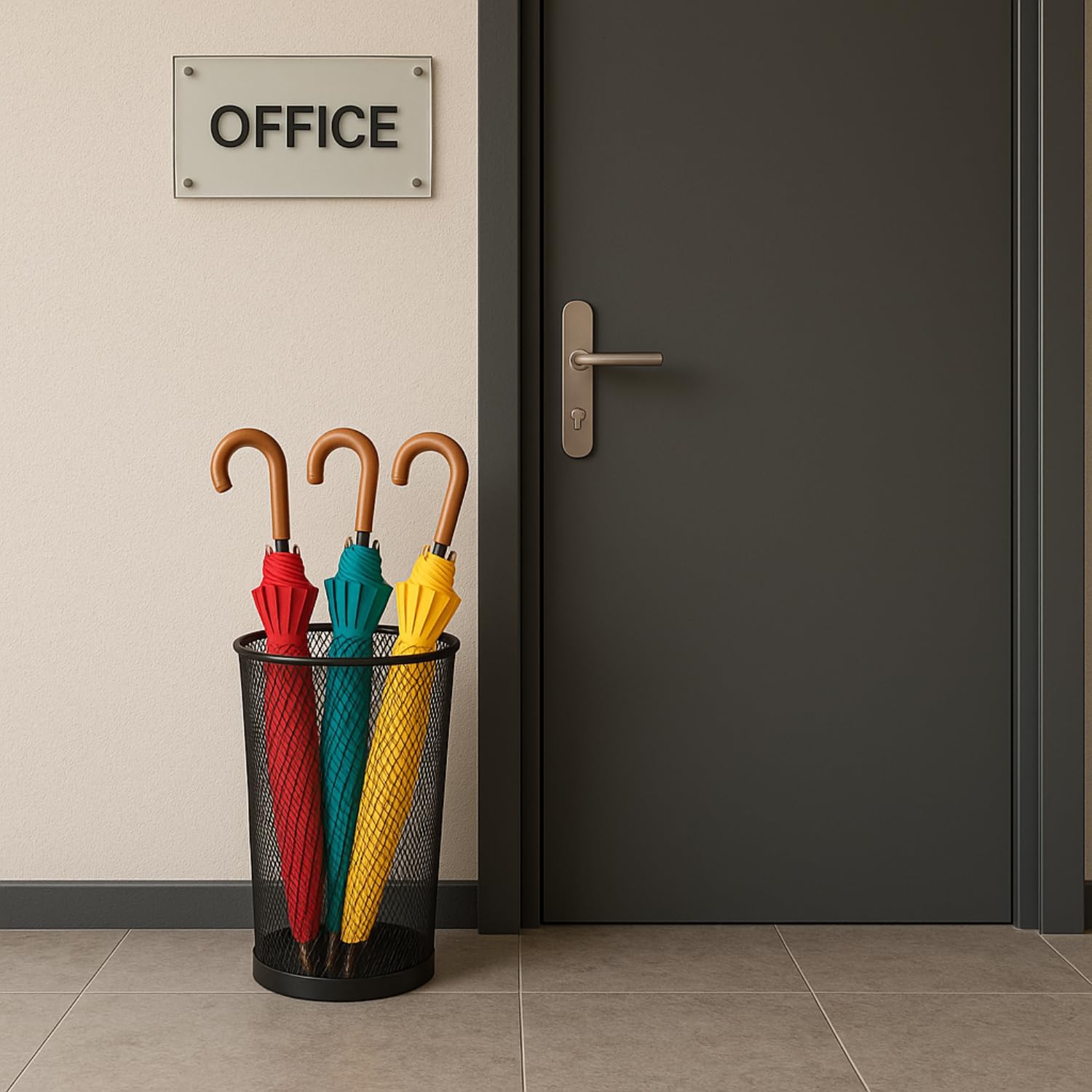 PALUPLUS Portaombrelli a Rete in metallo di color Nero, misura 26,5x26,5x51 cm, Cesta cilindrica per ombrelli con bordo e base rinforzati, Struttura resistente, per interni ed esterni -6091C -1,51