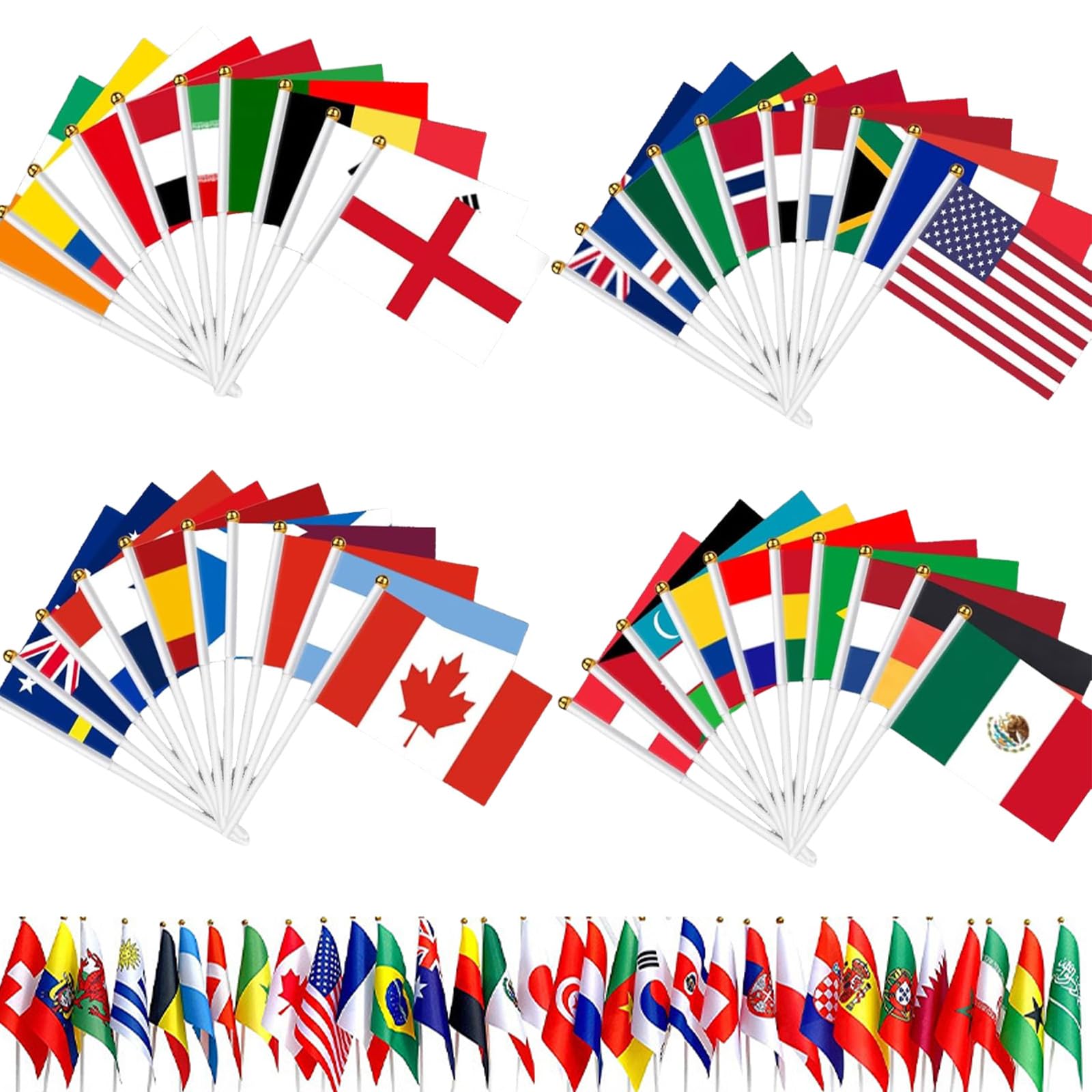 48 Drapeaux WM de football 2026 avec bâtons 14x21 cm Set supporters Coupe du monde 2026