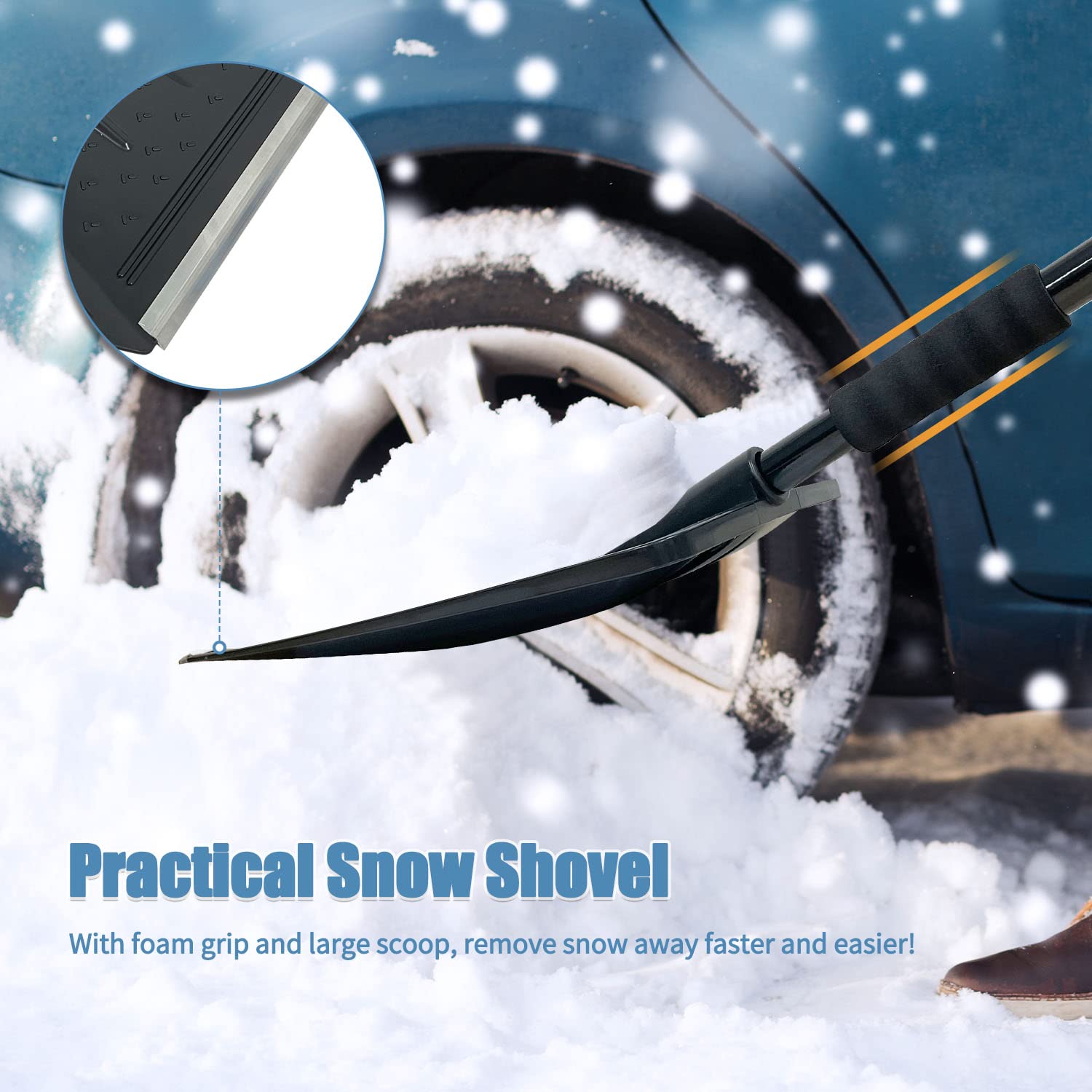 Sutekus Schneebürsten-Set enthält Schneeschaufel, Eiskratzer, Schneebürste und Auto-Windschutzscheiben-Schneeabdeckung für Autos, SUVs, LKWs (schwarz)