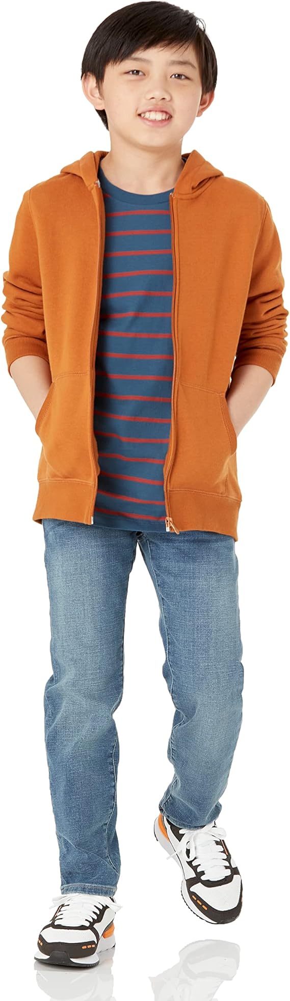Amazon Essentials Boys and Toddlers' Hooded Navy Blue Zip-Up Fleece Sweatshirt