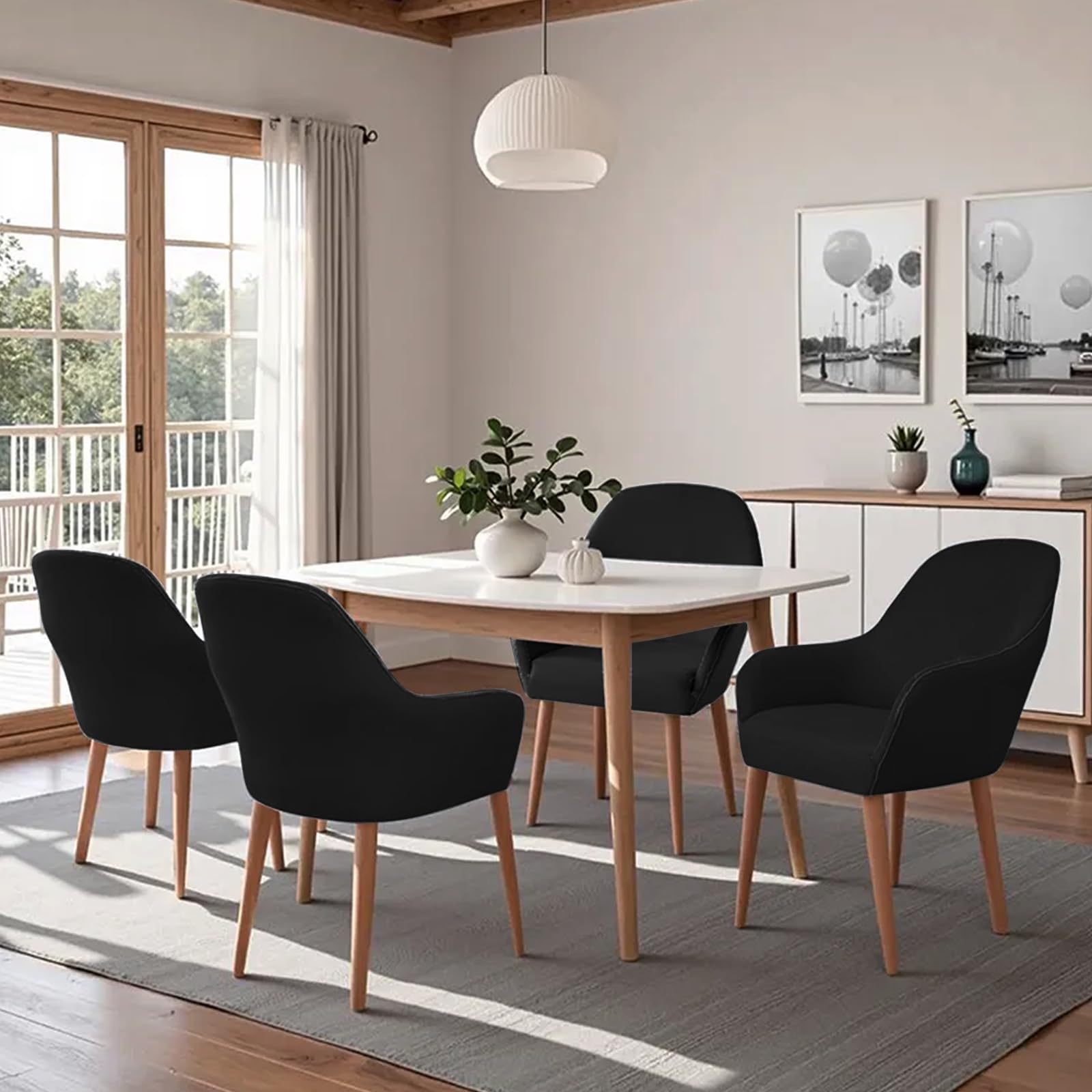 Alishomtll Lot de 6 housses de chaise extensibles avec accoudoirs - Noir