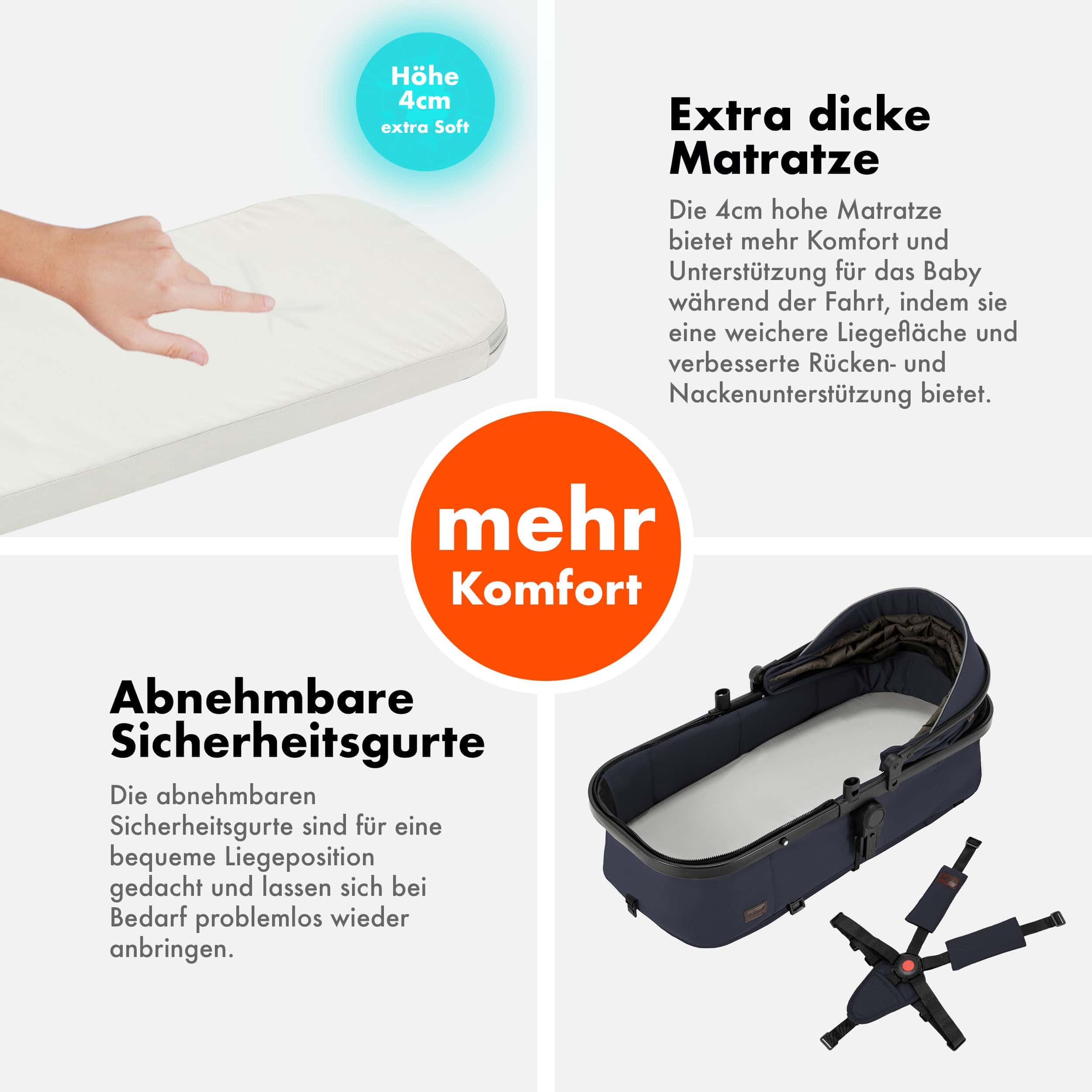 Daliya® FLEXI-PRO M 3in1 Kinderwagen & Buggy mit i-Size Babyschale, Viel Zubehör (Blau-Grau)