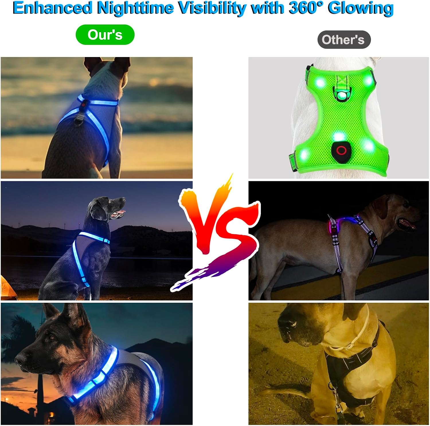 Visinite LED Dog Harness, USB Rechargeable Light Up Dog Vest, 2 Illuminate Modes Glow in The Dark Dog Harness, Adjustable Lighted Pet Harness Light for Night Walking Safety(Blue, XL)