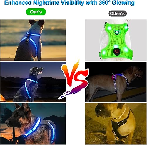 Visinite Arnés de chaleco para perro con luz LED, recargable, ajustable y reflectante para caminar y acampar de forma segura nocturna, ilumina a tu