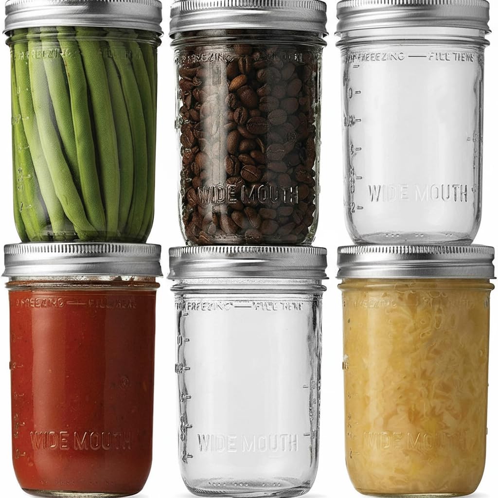 Ball Wide Mouth Mason Jars (16 oz/Capacity) [6 Pack] with Airtight lids and Bands. For Canning, Fermenting, Pickling, Decor - Freezing, Microwave And Dishwasher Safe