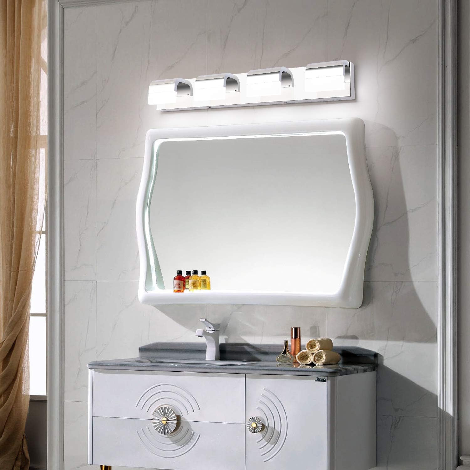 Get Discount 70% Price SOLFART® Dimmable LED Modern Vanity Lights 4 Lights for Bathroom Wall Light Fixture Over Mirror