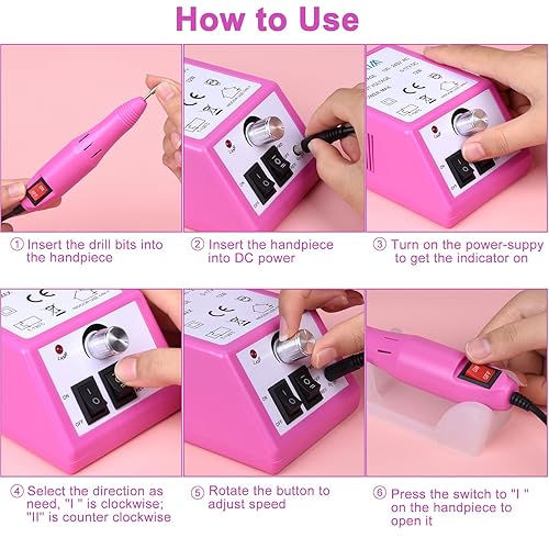 Miniatura 4 de Cadrim Taladro eléctrico de uñas de 20000 rpm, lima de uñas eléctrica profesional, manicura pedicura, kit de taladro de uñas con 156 bandas de