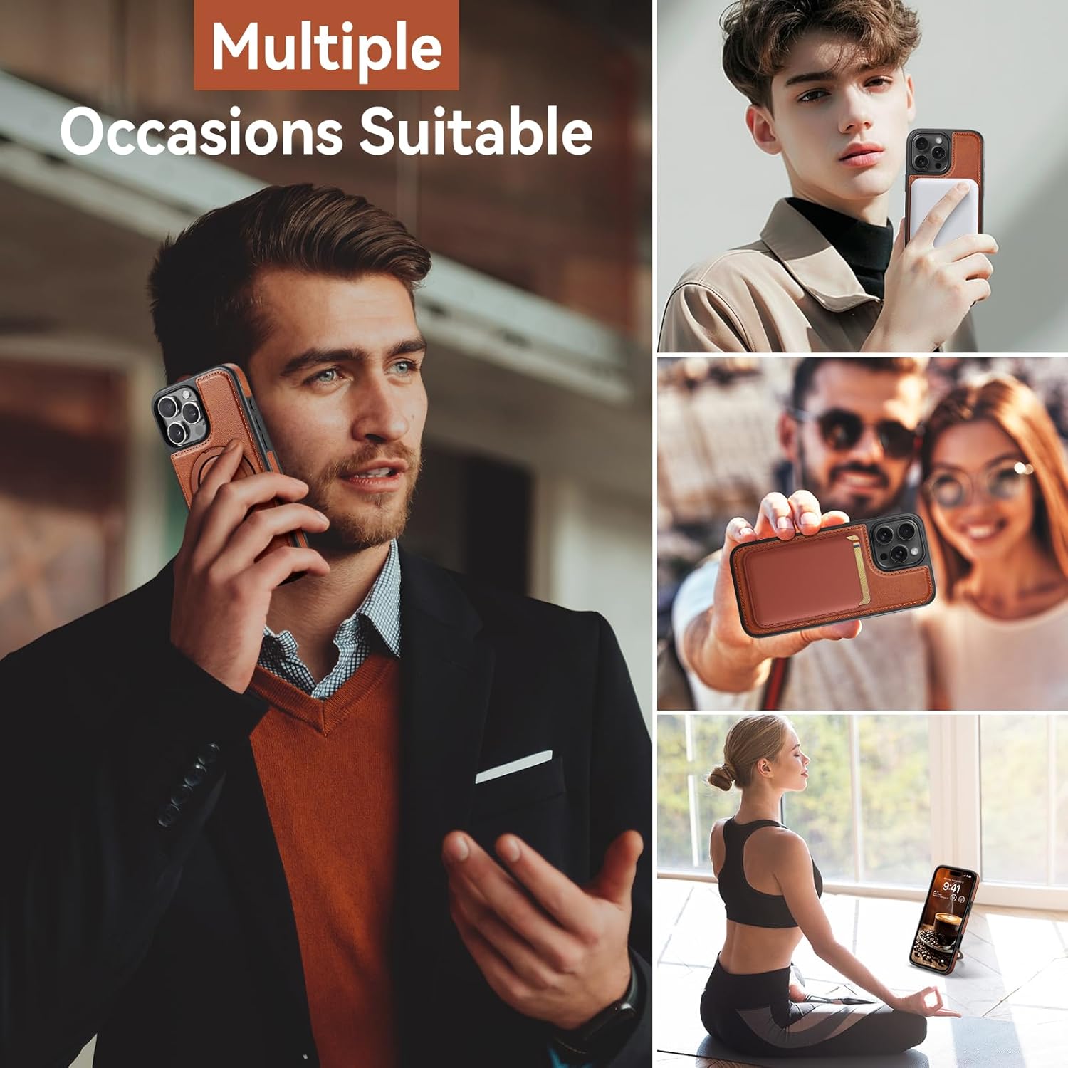 for iPhone 16 Pro Max Case with Stand Compatible with Magsafe Slim PU Leather & Rubber Drop Proof Magnetic Kickstand Protective Phone Cover with Tempered Glass Screen Protector 6.9", Brown - Image 9