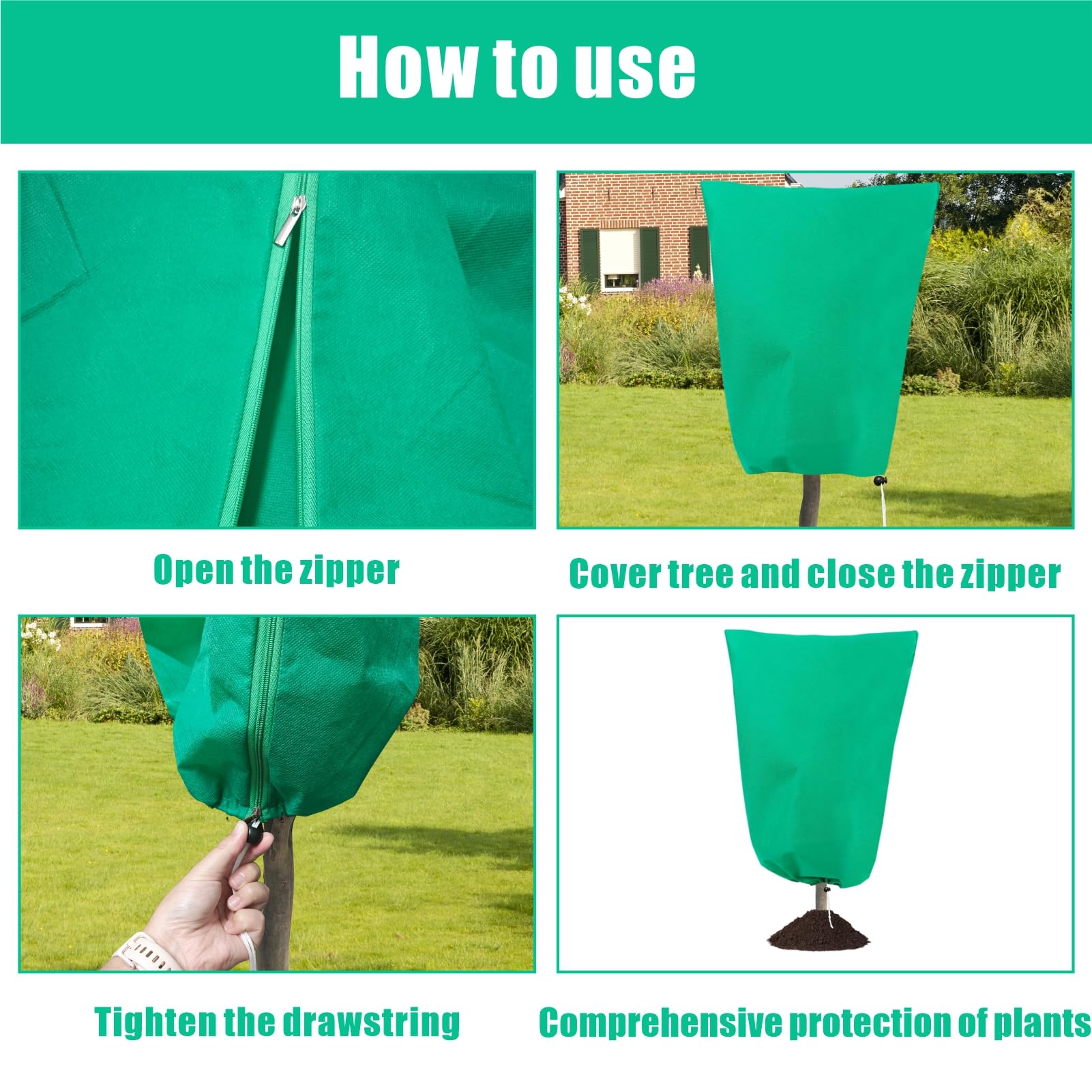 Paquete de 8 cubiertas para plantas de protección contra la congelación, mantas de 31.5 x 47.2 pulgadas con cordón de cremallera, chaqueta de protección de plantas para clima frío de invierno para