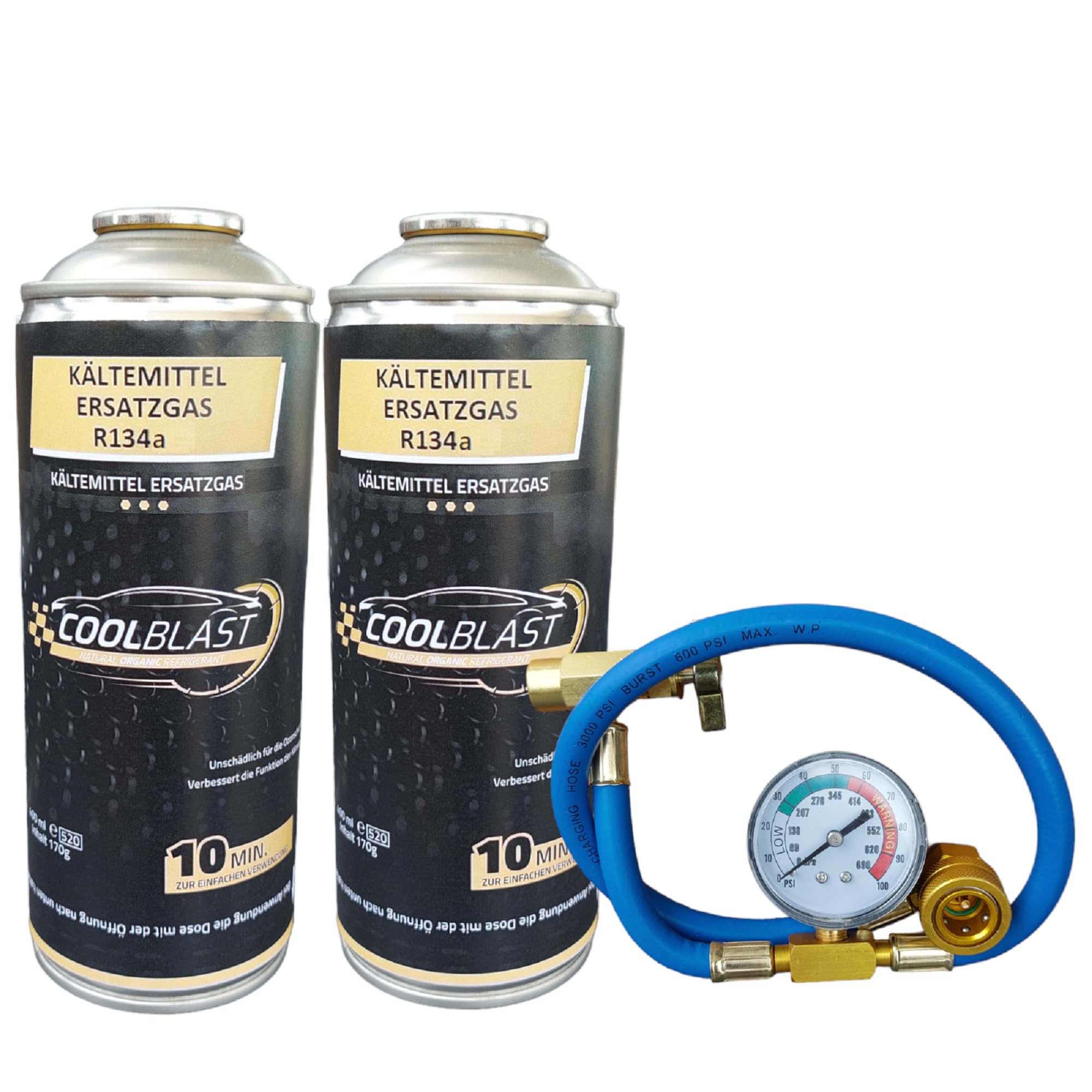 Original Coolblast Kältemittel Ersatzkältemittel R134a 170g/Dose Befüllschlauch für Autoklima Klimaanlage für Autos 1995-2016 (2X 170g Set)