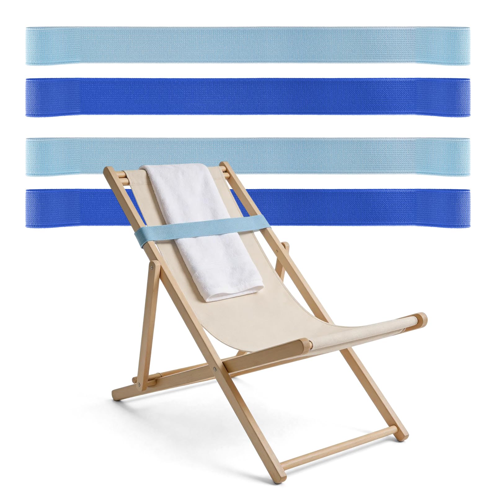 Ionekiuk Blue 4 Pcs Elastic Sunbed Towel Bands For Beach Towels, Towel Clips For Sun Loungers, Windproof Non-Slip Towel Straps For Beach Towels, Pool Cruise Chair Accessories (Blue)