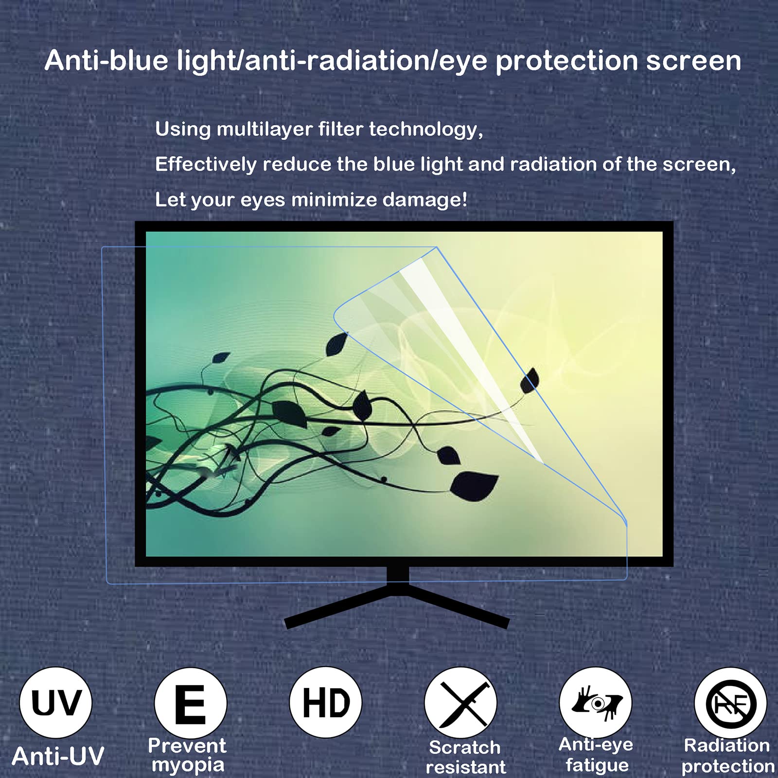 Tv 40-47 Zoll Bildschirmschutz, Mattierte Blendschutzfolie, Anti-blaulicht, Geeignet Für LCD-monitore, Fernseher, Pcs,40inch(875x483mm)