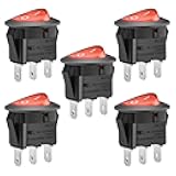 Heschen Red Round Rocker Switch Round ON-Off SPST 3 Terminals 10A 250VAC UL VDE 5Pack