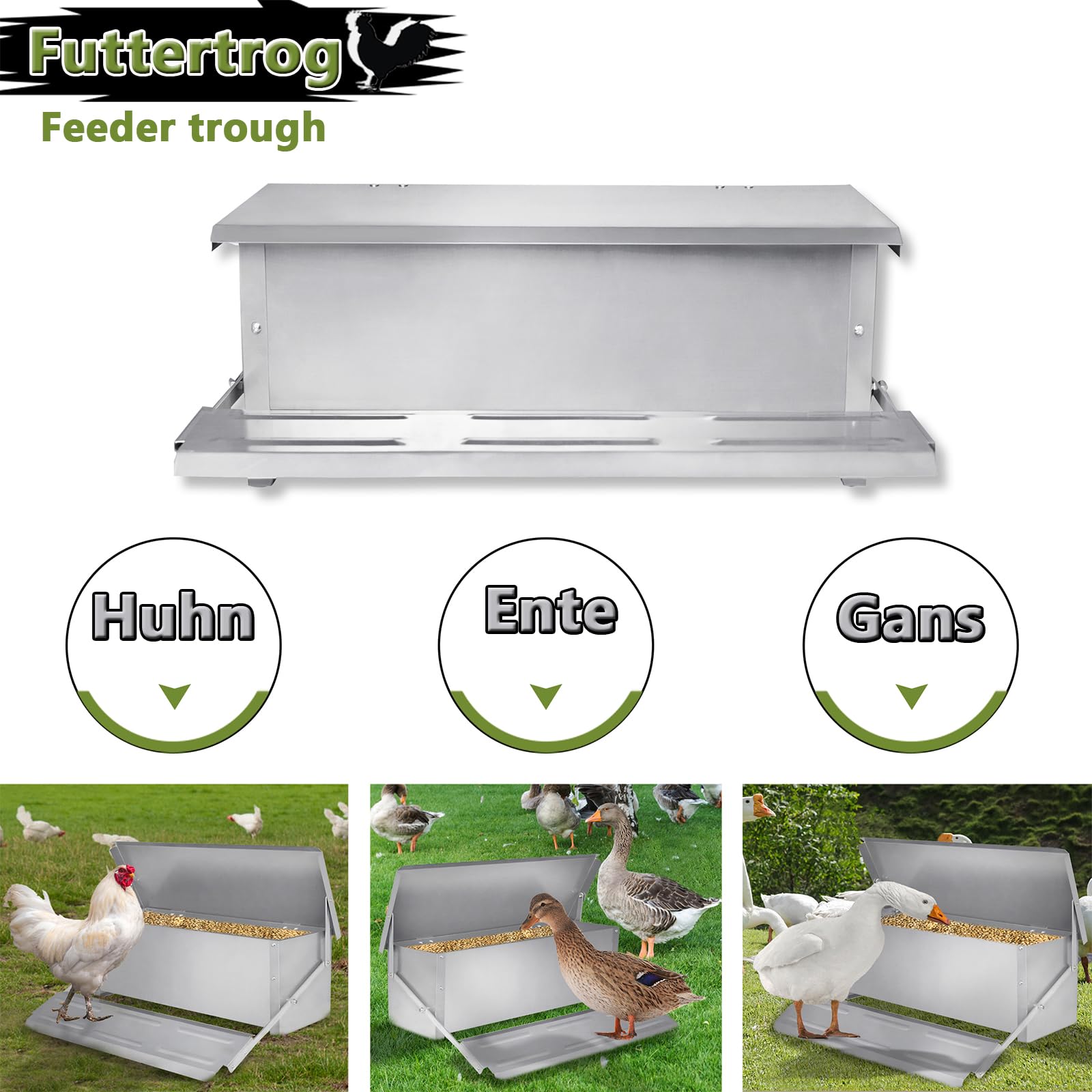 LZQ Futterautomat Hühnerfutter Automat 10 kg, Geflügelfutterautomaten Hühnerfutterautomat Aus Aluminium mit Großem Fassungsvermögen,Anti-Nagetier,Wasserdicht Anti-Rost（2 Packung）