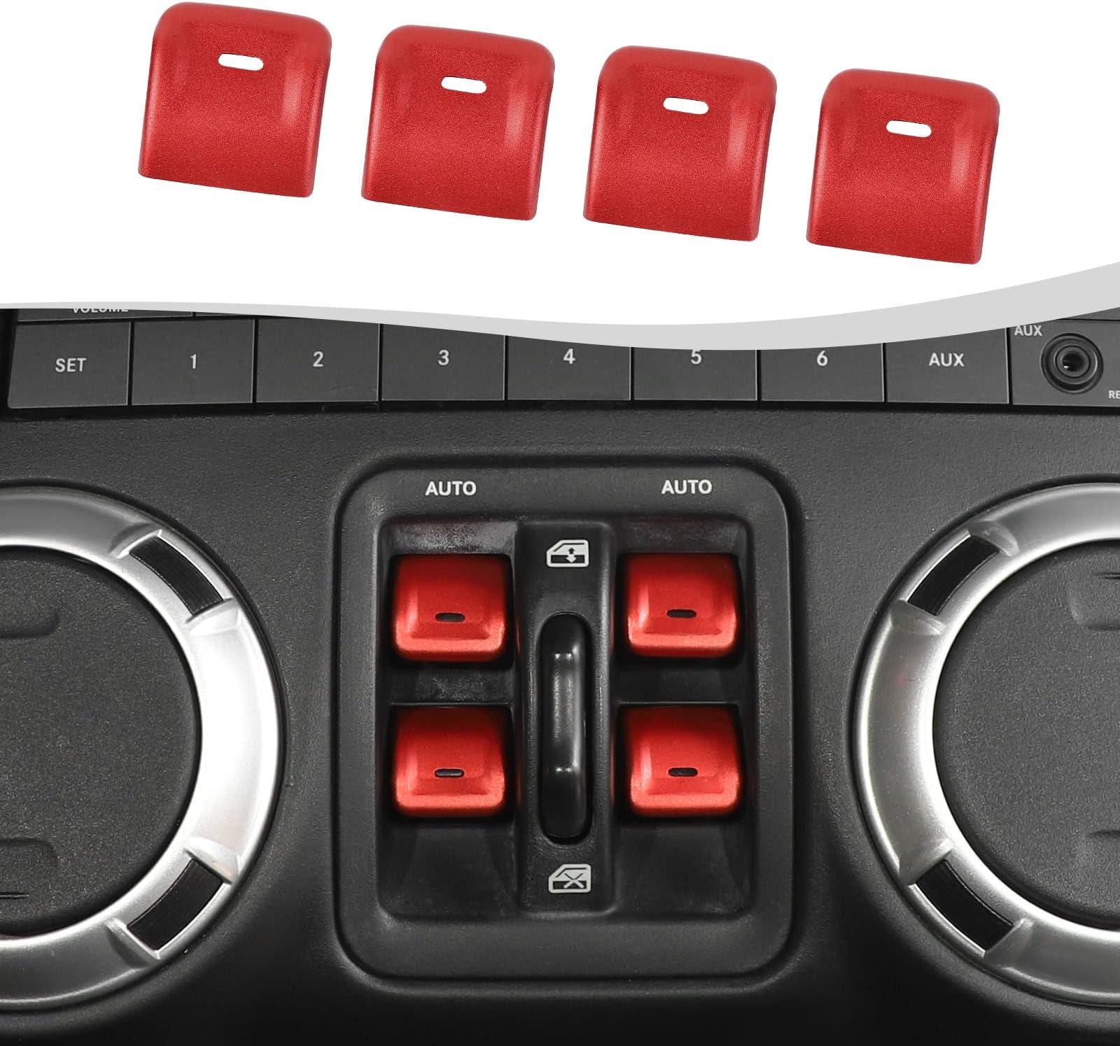 Aluminium Center Console Window Switch Button Cover Fit for 2012-2018 Jeep Wrangler JK JKU Interior Accessories(Red)