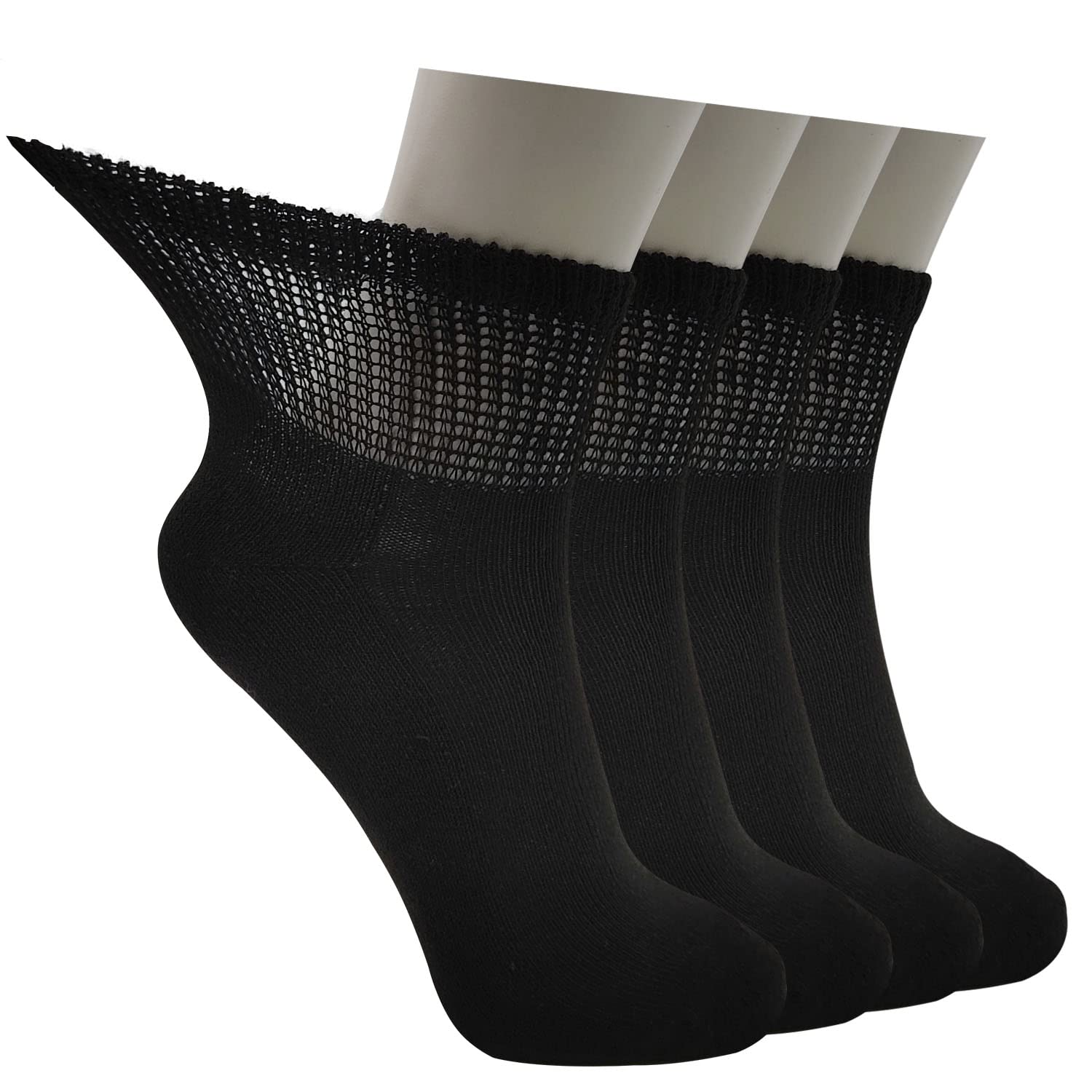 LIN PERFORMANCEAnkle Diabetic Socks for Women and Men Non-Binding Top Cushion Sole Moisture Wicking, 4 Pairs (10-13, Black)