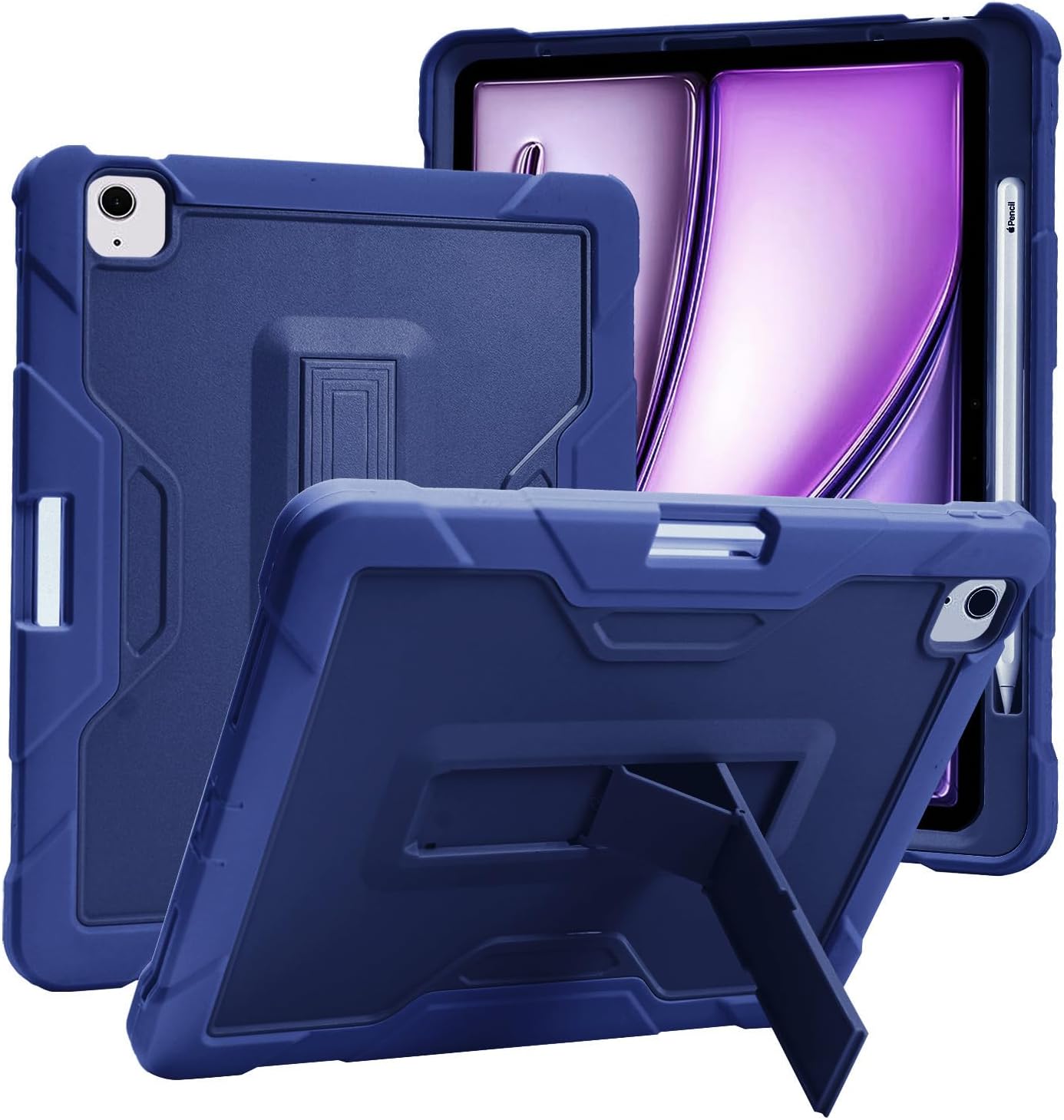 Heavy Duty Protective Case, Shockproof Stand Cover for iPad Air 13-inch 2024 (Red)
