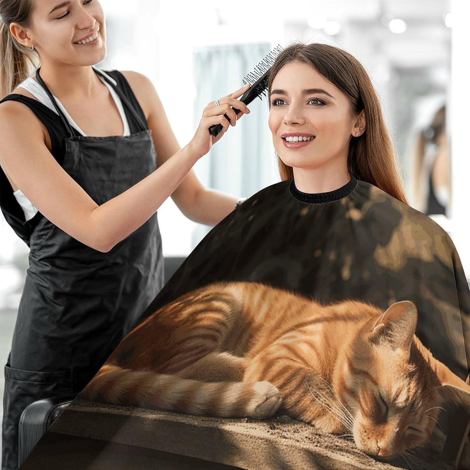 Orange Cat Sleeping Apron for Women Men,Barber Cape with Adjustable Snap Closure,Hair Cutting Cape,66.9 X 56.7 Inches for Hair Dye, Comb-out, Styling, Shampoo